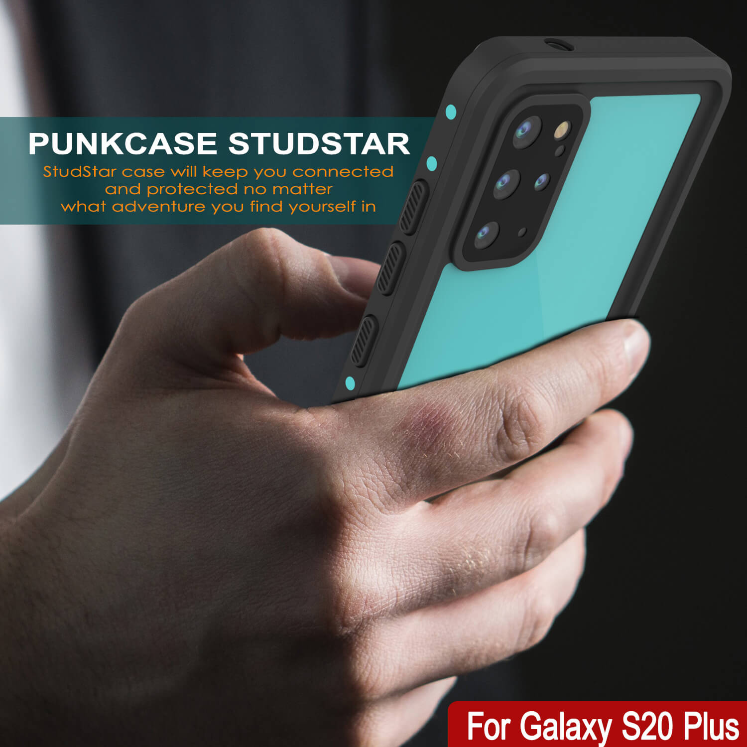 Capa à prova d'água PunkCase StudStar Teal Thin para Galaxy S20+ Plus, 6.6ft Subaquático IP68 à prova de choque/neve
