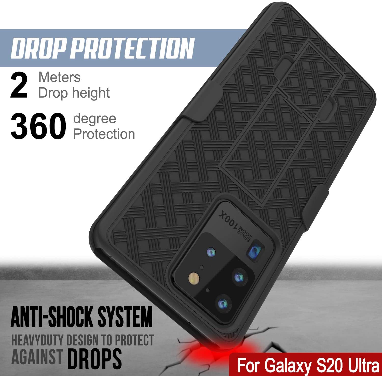 Capa Punkcase para Galaxy S20 Ultra com protetor de tela, clip de cinto para coldre [Preto]