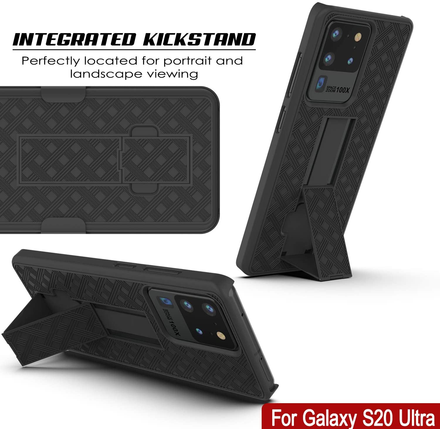 Capa Punkcase para Galaxy S20 Ultra com protetor de tela, clip de cinto para coldre [Preto]