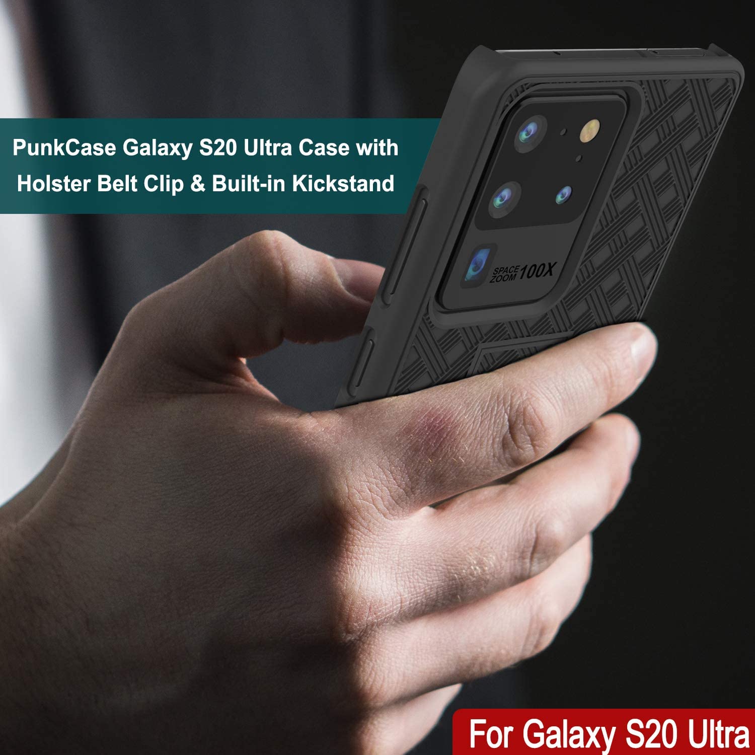 Capa Punkcase para Galaxy S20 Ultra com protetor de tela, clip de cinto para coldre [Preto]