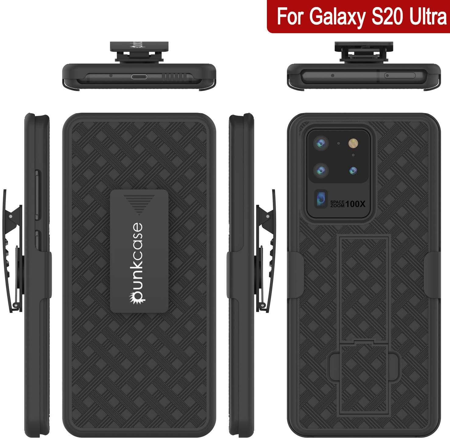 Capa Punkcase para Galaxy S20 Ultra com protetor de tela, clip de cinto para coldre [Preto]
