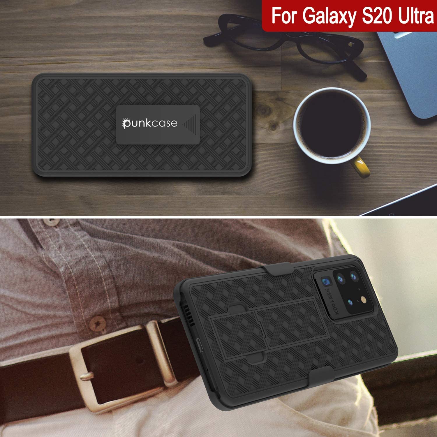 Capa Punkcase para Galaxy S20 Ultra com protetor de tela, clip de cinto para coldre [Preto]