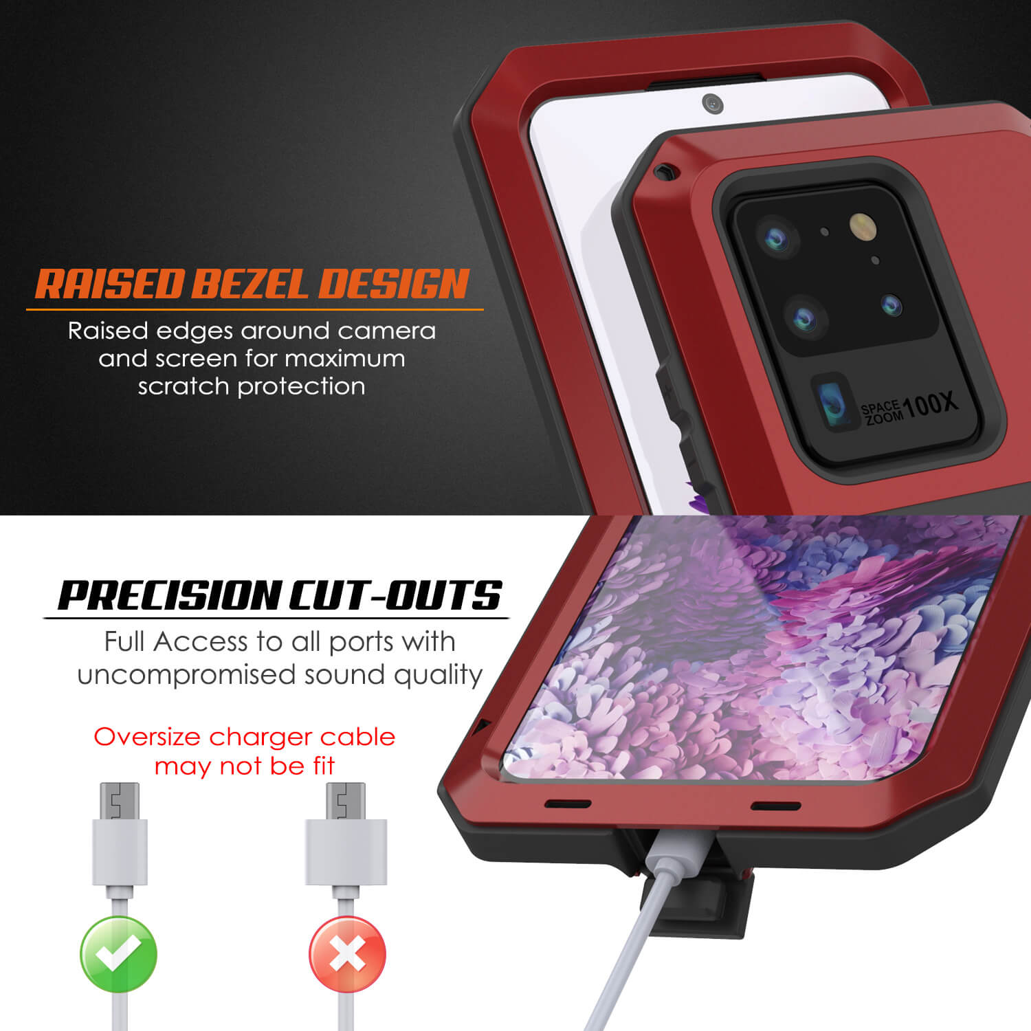 Capa de metal para Galaxy S20 Ultra, resistente de grau militar, armadura robusta [Vermelha]