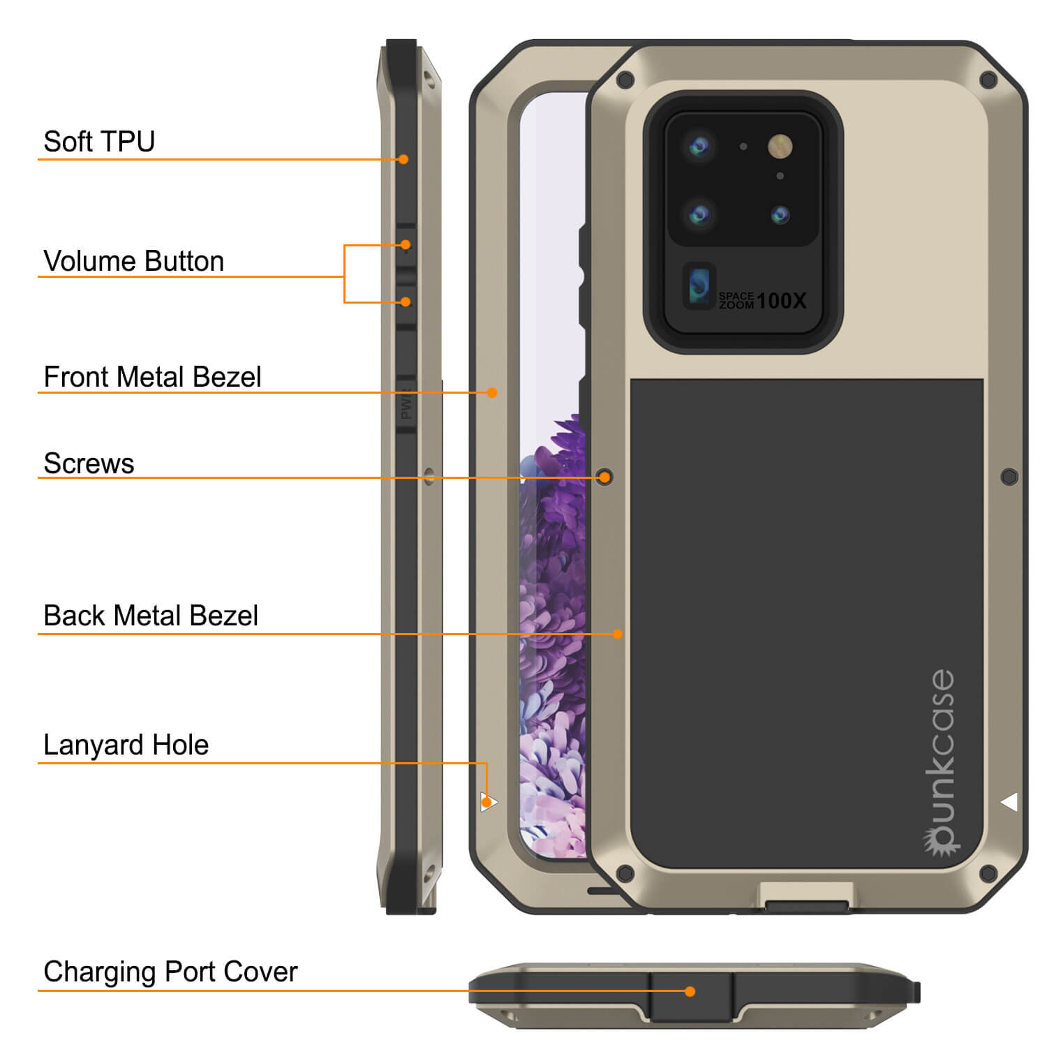 Capa de metal Galaxy S20 Ultra, proteção robusta de grau militar resistente [Dourado]