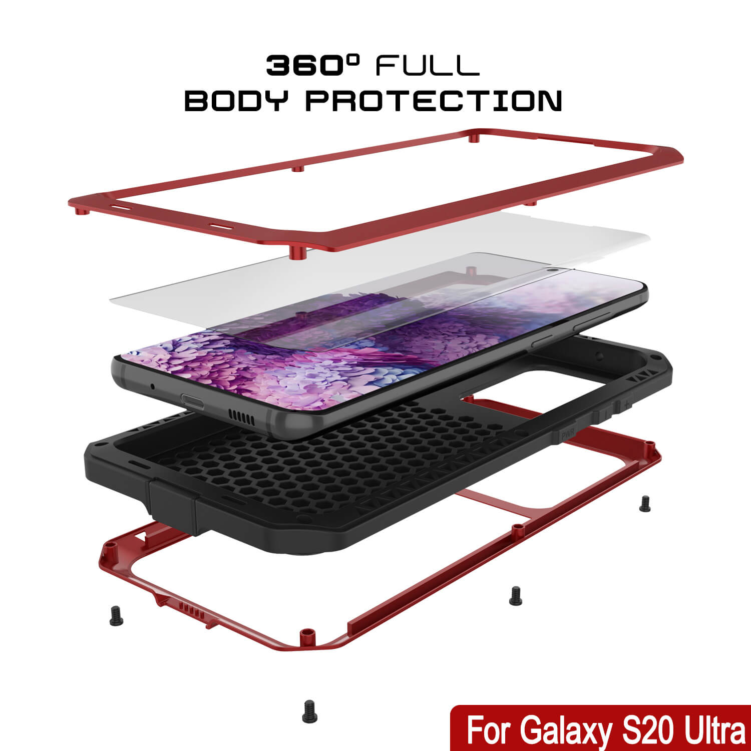 Capa de metal para Galaxy S20 Ultra, resistente de grau militar, armadura robusta [Vermelha]