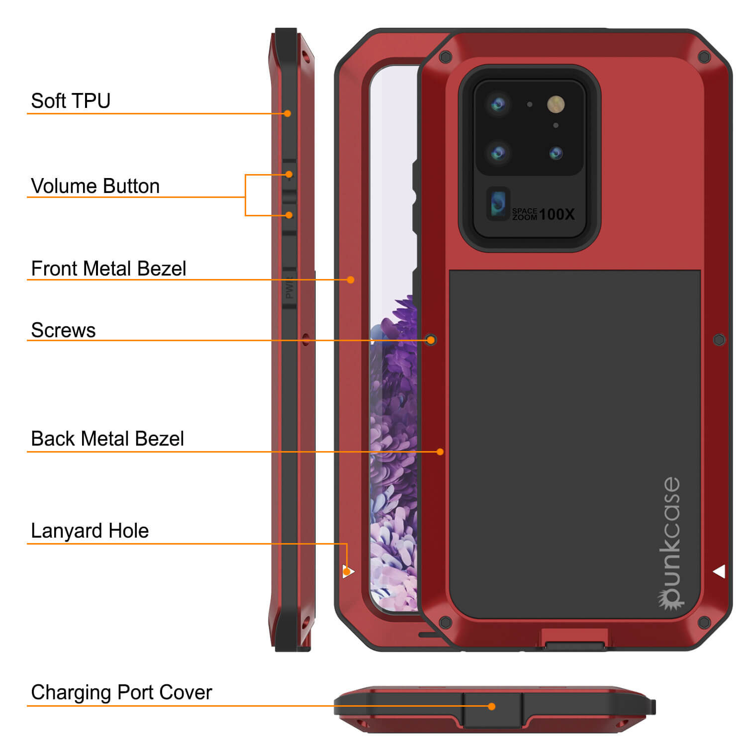 Capa de metal para Galaxy S20 Ultra, resistente de grau militar, armadura robusta [Vermelha]