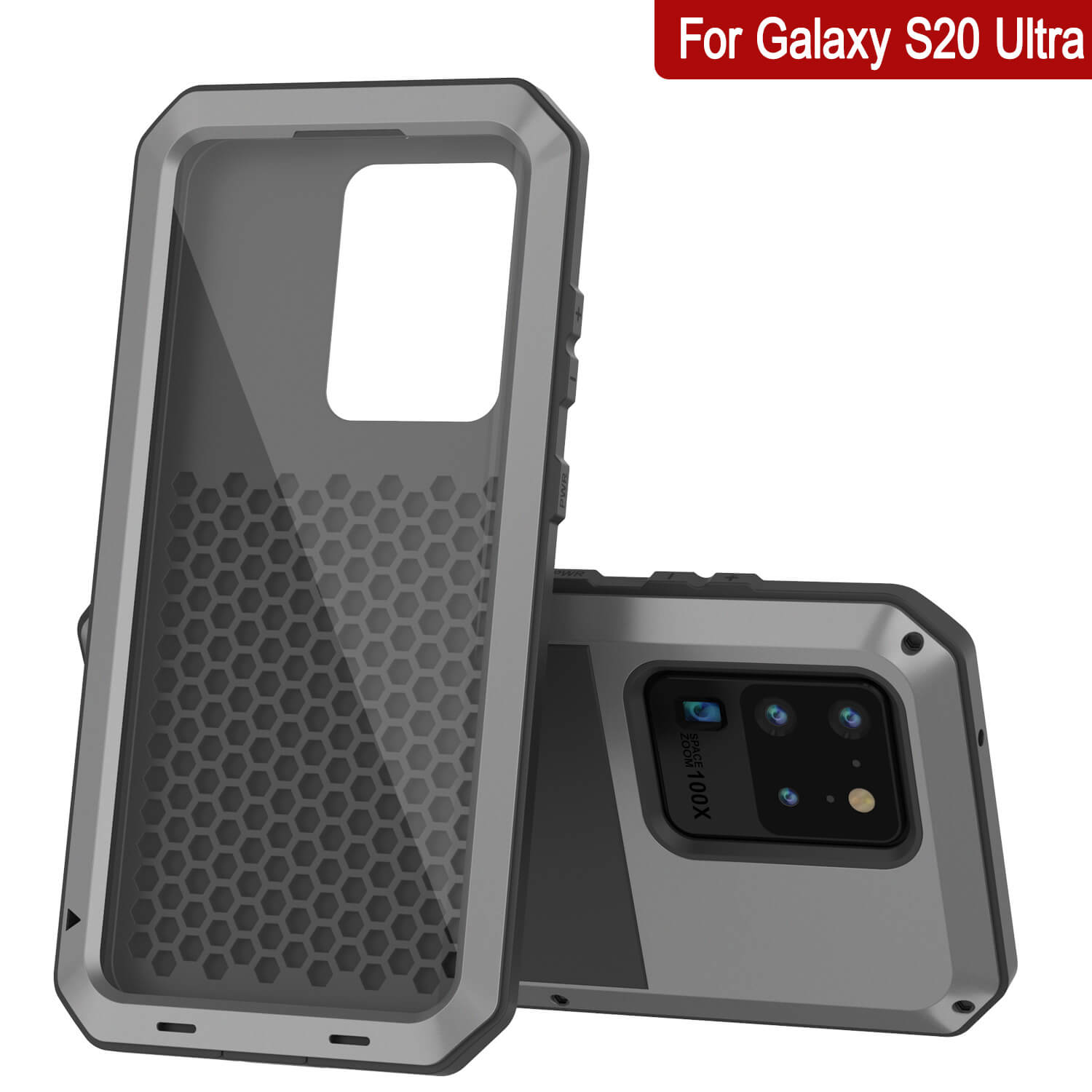 Capa de Metal para Galaxy S20 Ultra, capa resistente de grau militar, robusta e resistente [Prata]