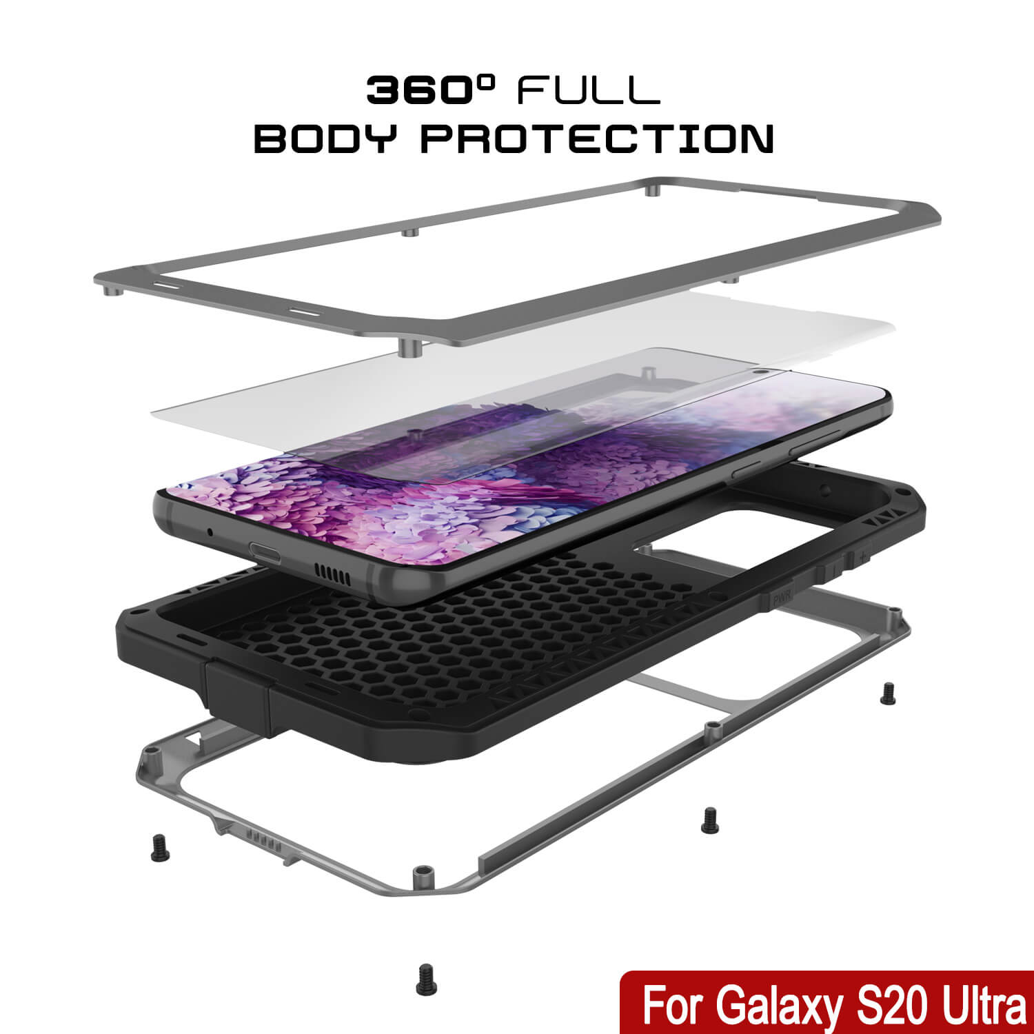 Capa de Metal para Galaxy S20 Ultra, capa resistente de grau militar, robusta e resistente [Prata]