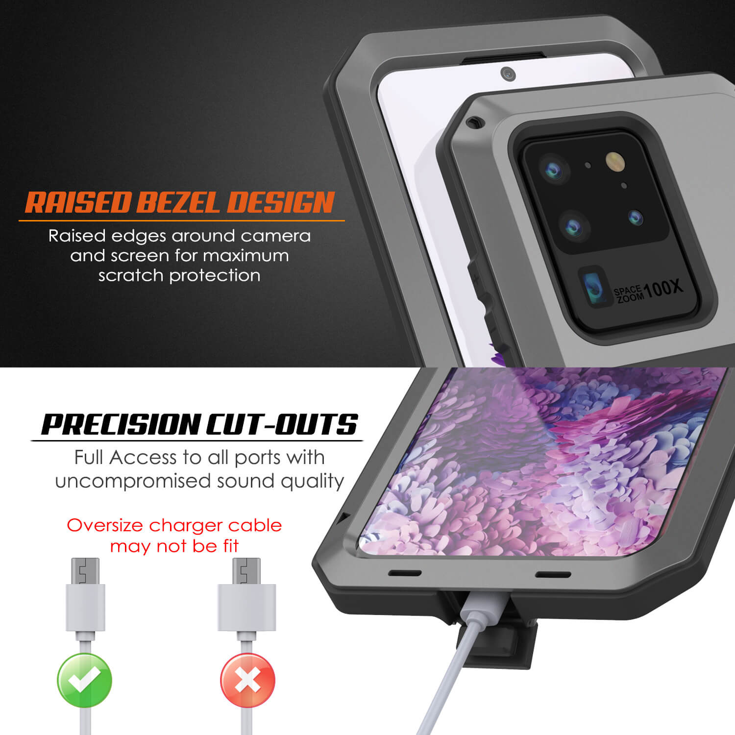 Capa de Metal para Galaxy S20 Ultra, capa resistente de grau militar, robusta e resistente [Prata]