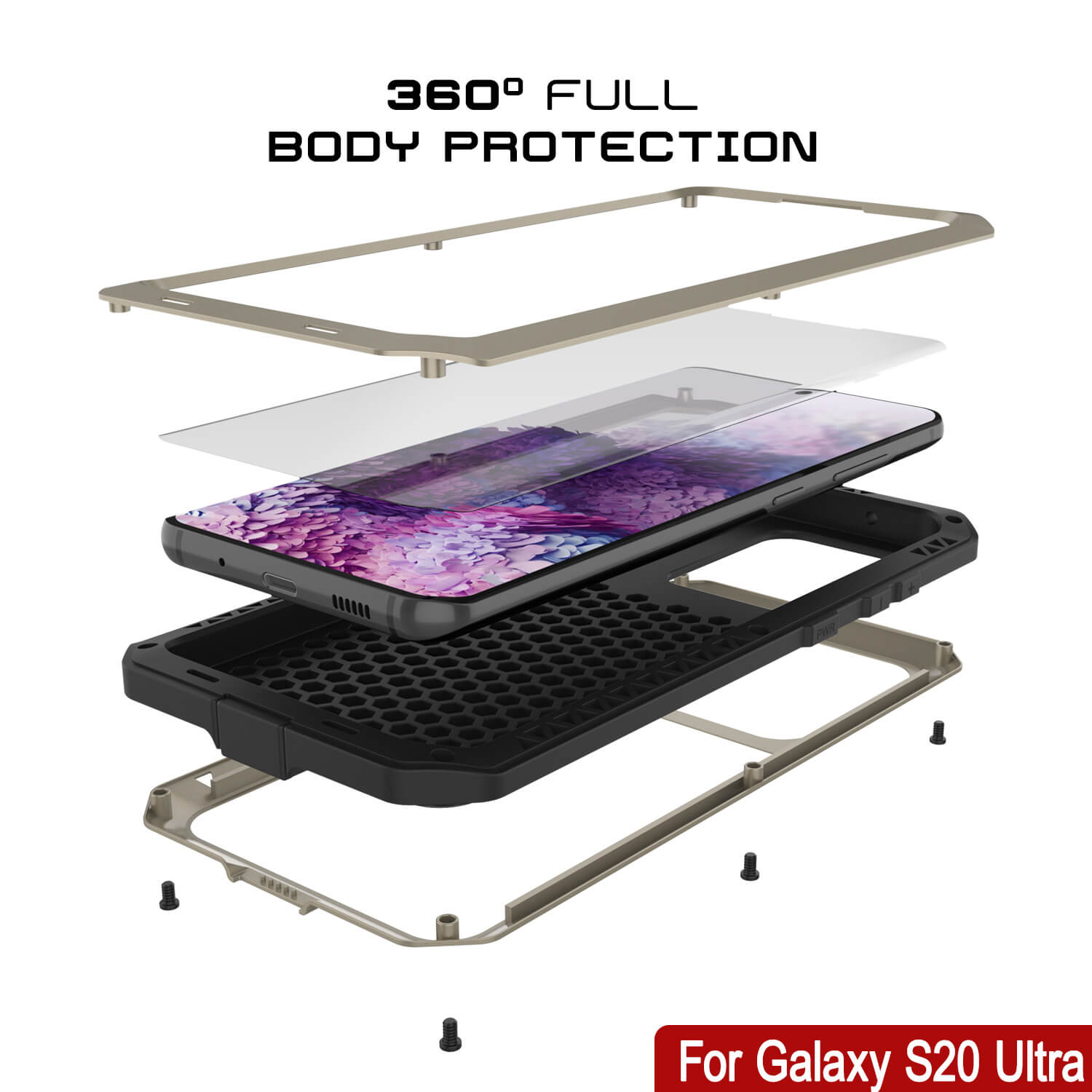 Capa de metal Galaxy S20 Ultra, proteção robusta de grau militar resistente [Dourado]