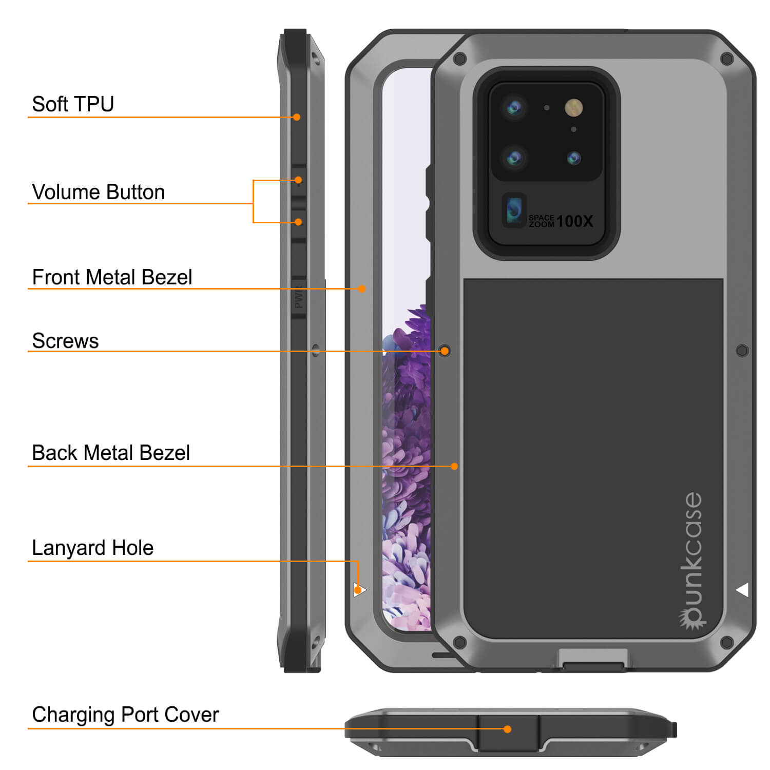 Capa de Metal para Galaxy S20 Ultra, capa resistente de grau militar, robusta e resistente [Prata]