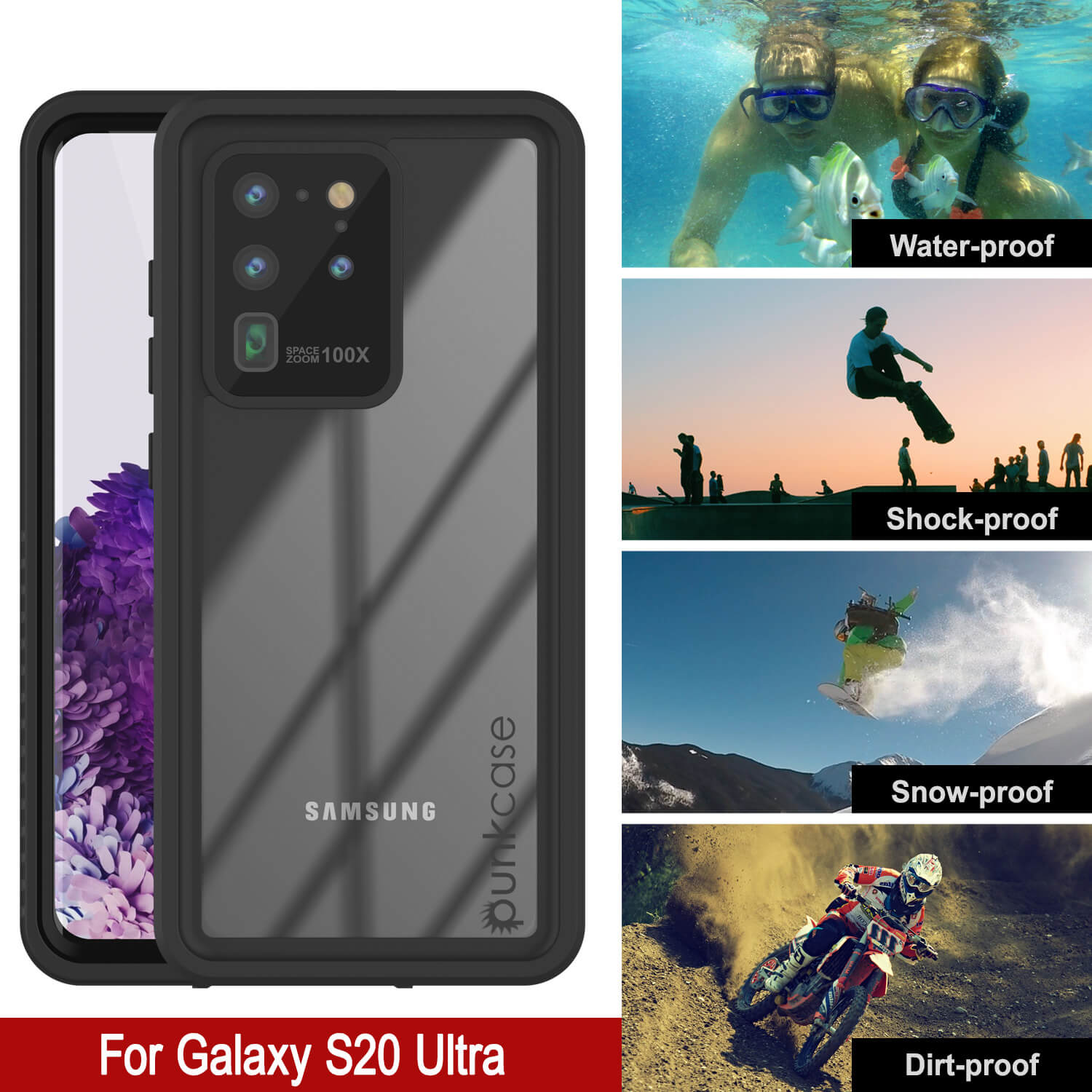 Galaxy S20 Ultra à prova d'água/choque [Série Extrema] Com Protetor de Tela Case [Preto]