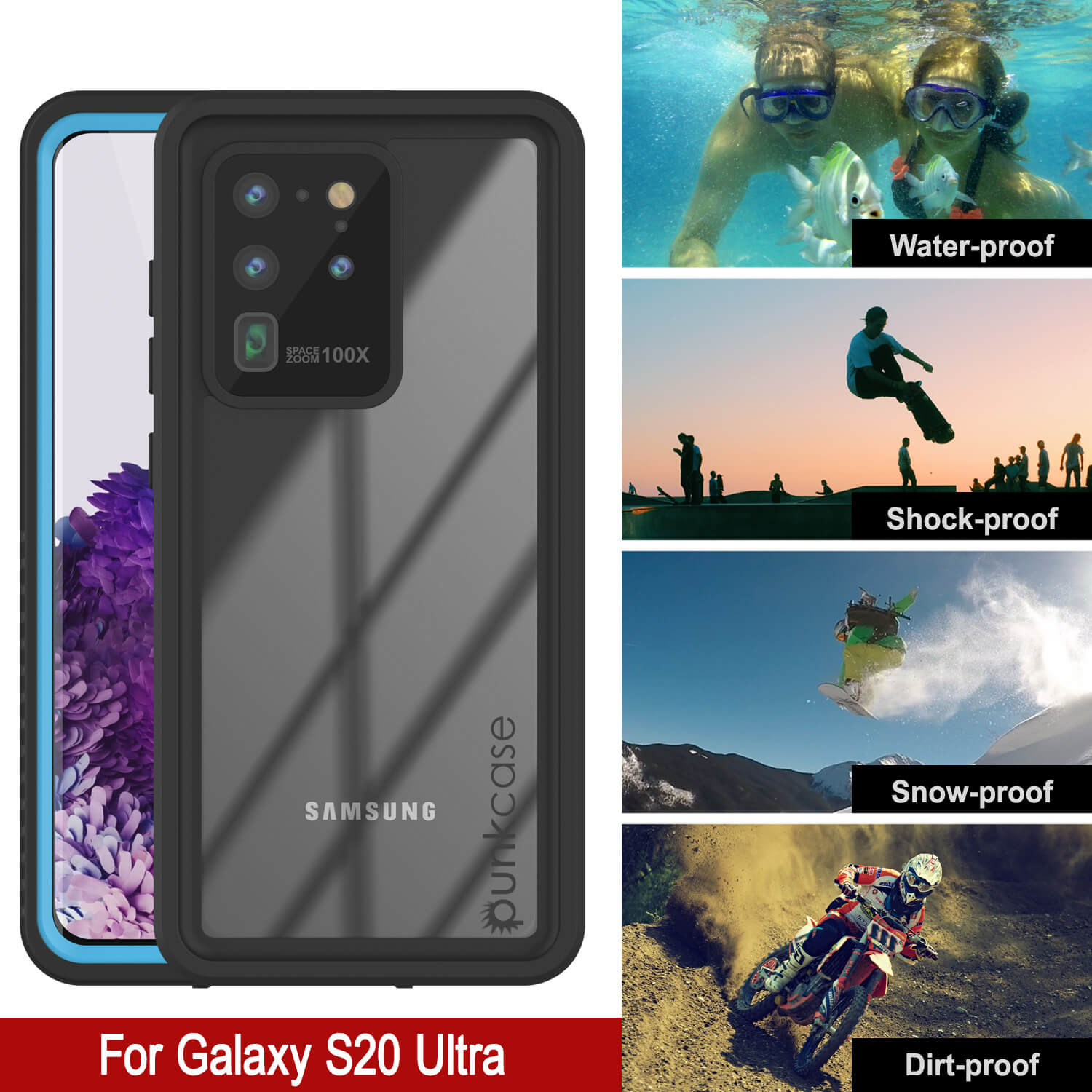 Galaxy S20 Ultra Capa Slim à Prova d'Água/Choque/Neve/Poeira [Série Extrema] [Azul Claro]
