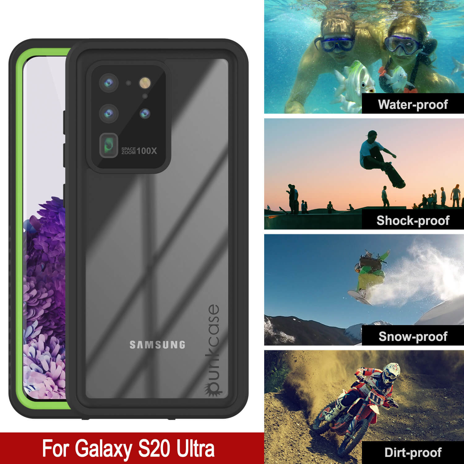 Galaxy S20 Ultra Capa protetora à prova d'água/choque [Série Extrema] Protetor de tela [Verde Claro]