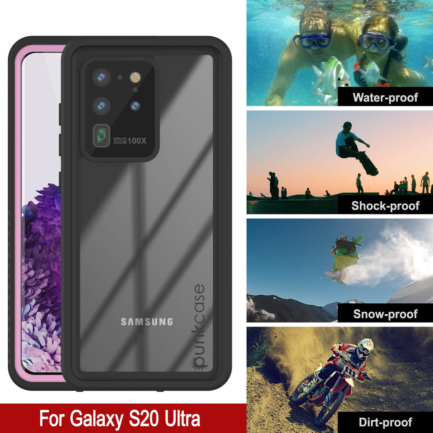 Galaxy S20 Ultra à prova d'água/choque/neve [Série Extrema] Capa protetora fina de protetor de tela [Rosa]