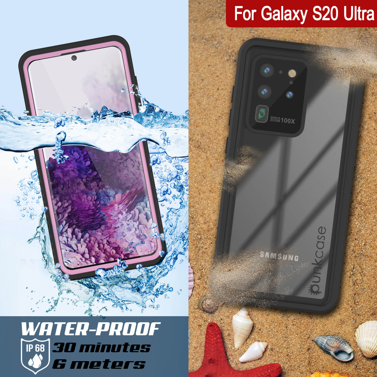 Galaxy S20 Ultra à prova d'água/choque/neve [Série Extrema] Capa protetora fina de protetor de tela [Rosa]