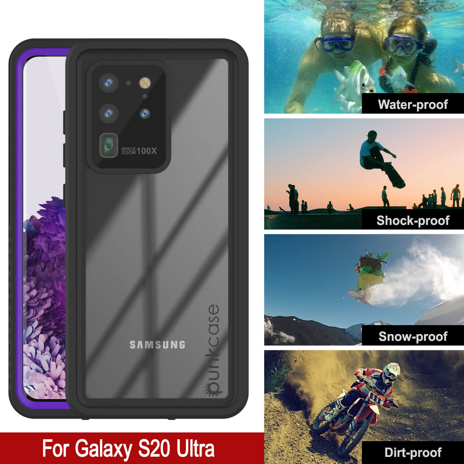 Galaxy S20 Ultra Capa protetora resistente à água e choque [Série Extrema] Protetor de tela fino [Roxo]