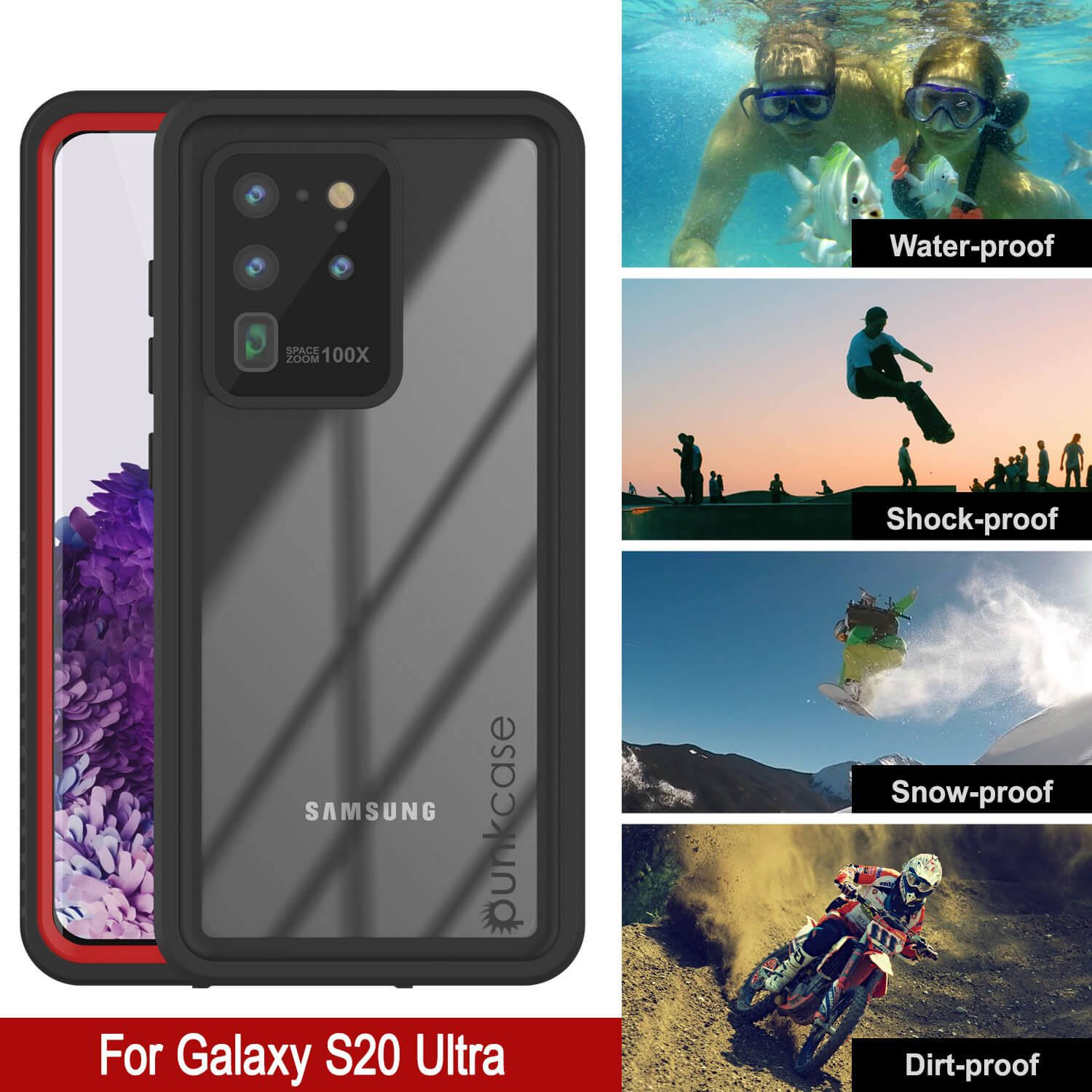 Galaxy S20 Ultra à Prova d'Água/Choque/Neve [Série Extrema] Capa Protetora Fina para Tela [Vermelha]