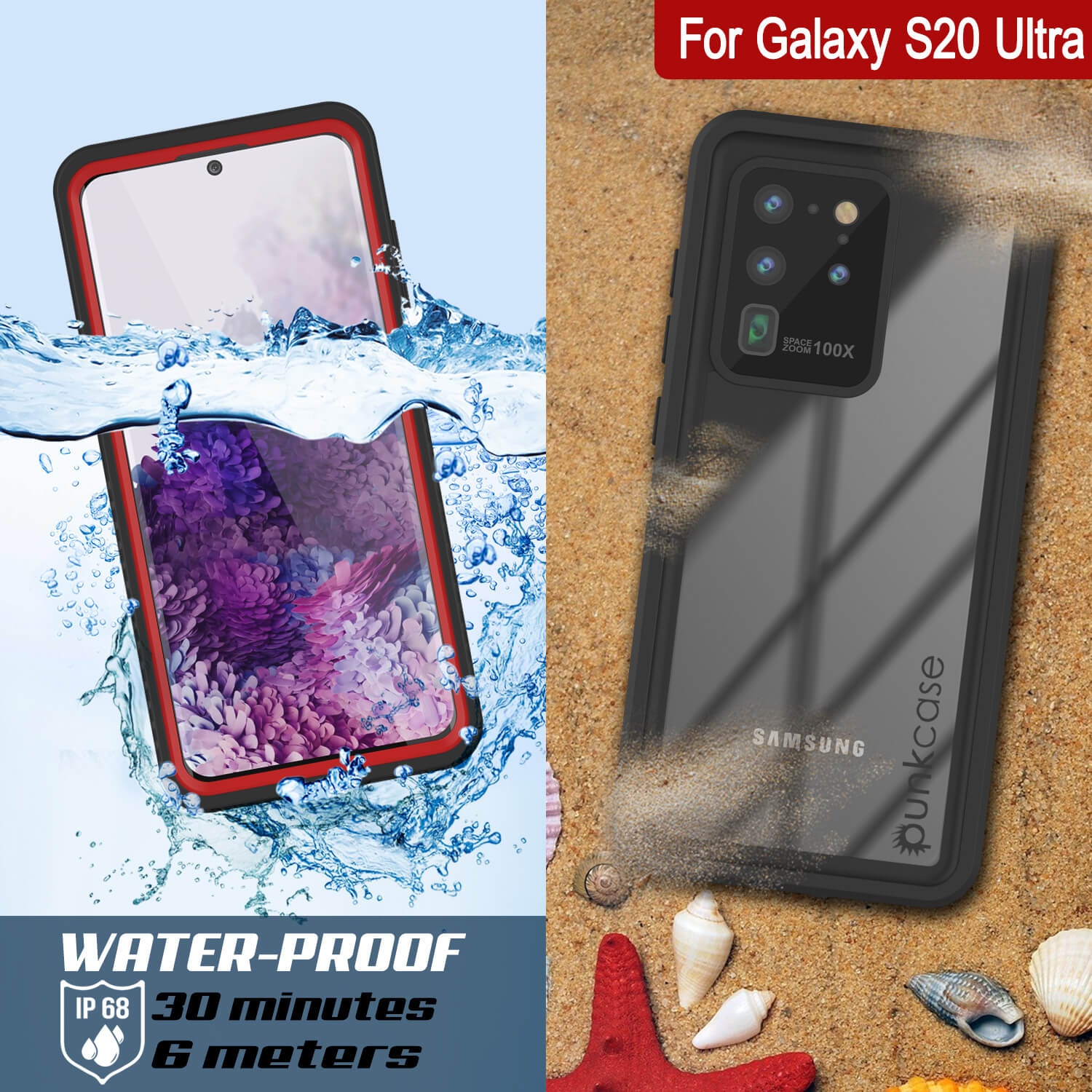 Galaxy S20 Ultra à Prova d'Água/Choque/Neve [Série Extrema] Capa Protetora Fina para Tela [Vermelha]