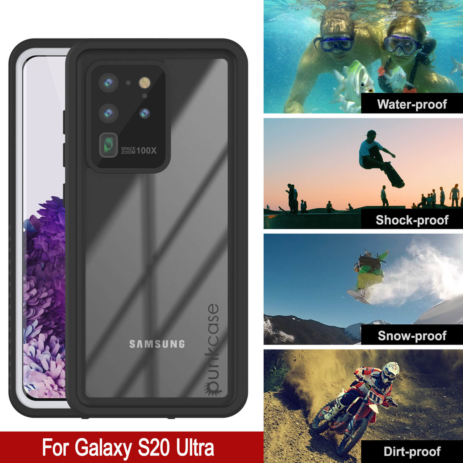 Galaxy S20 Ultra à prova d'água/choque/neve/poeira [Série Extrema] Capa Fina Punkcase [Branca]