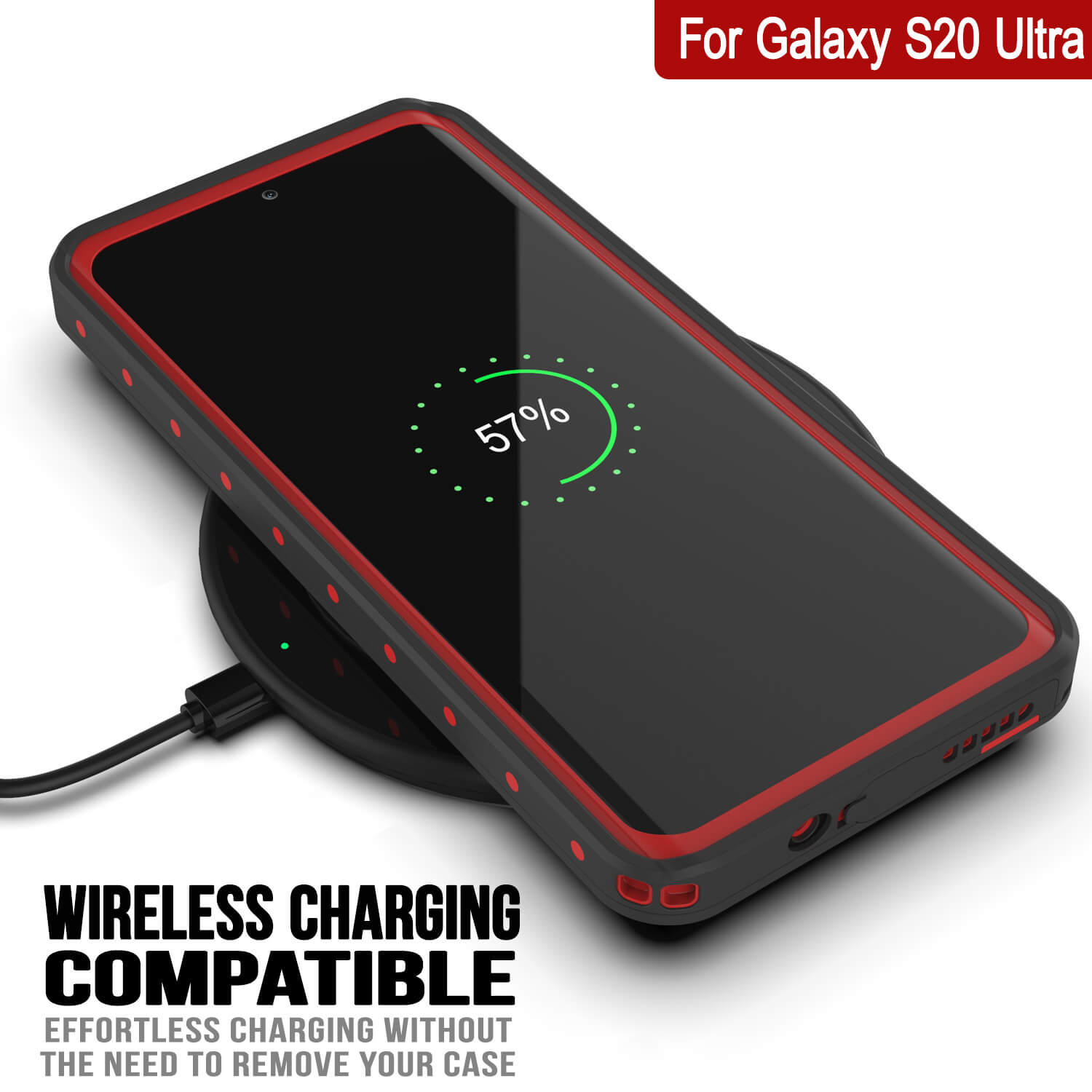 Capa à prova d'água Galaxy S20 Ultra PunkCase StudStar Vermelha Fina 6.6ft Subaquática IP68 à Prova de Choque/Neve