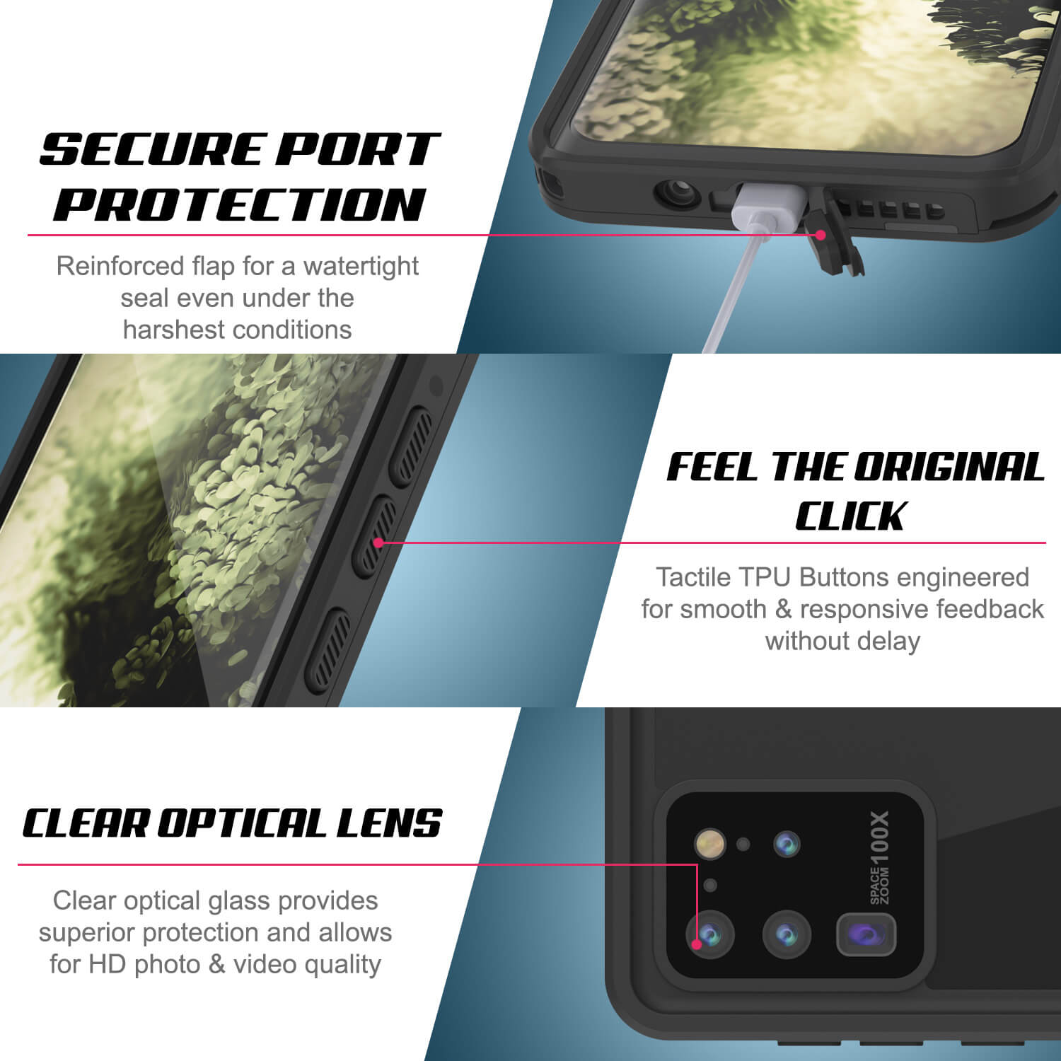 Capa à prova d'água Galaxy S20 Ultra PunkCase StudStar Preta Fina 6.6ft à prova de choque/neve subaquática IP68