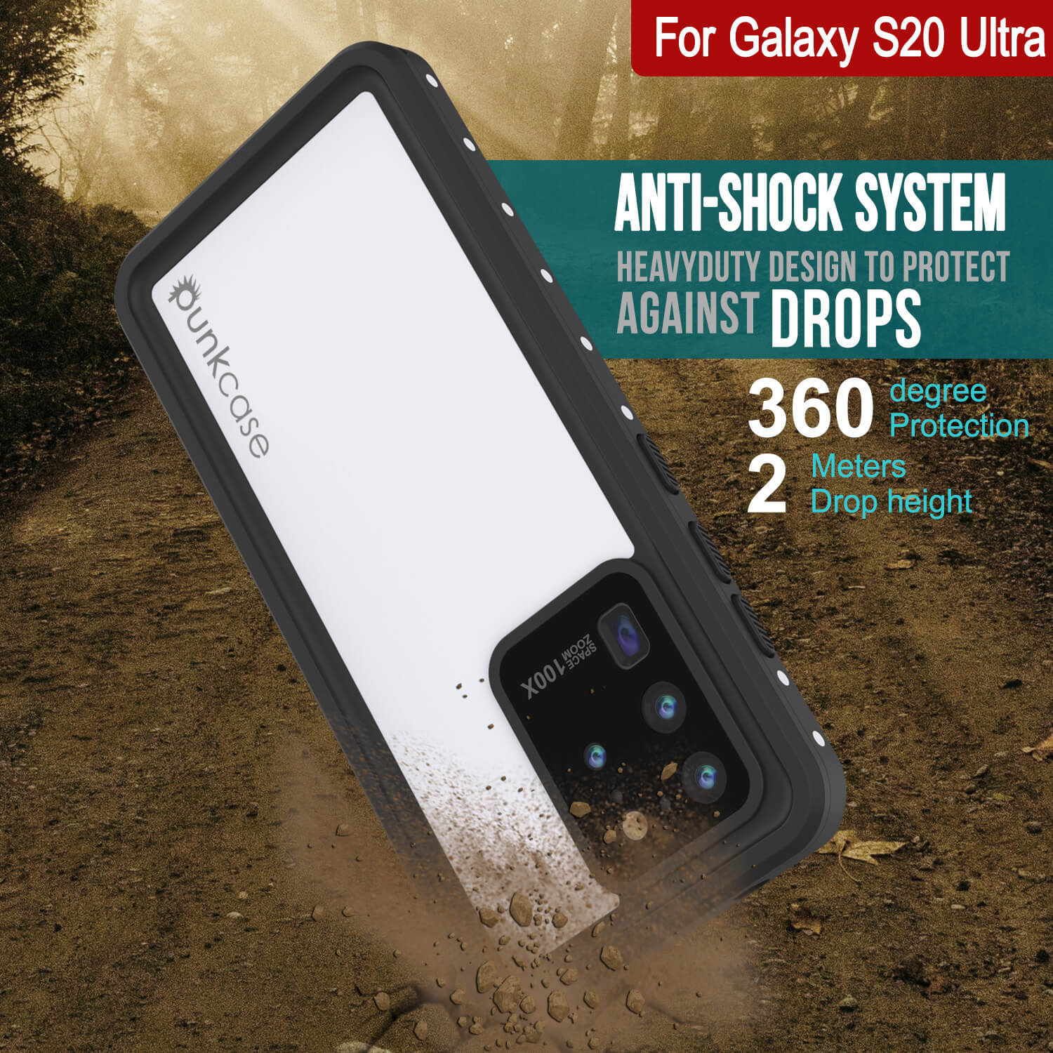 Capa Impermeável para Galaxy S20 Ultra, Punkcase StudStar Branca Fina 6.6ft à Prova d'Água IP68 à Prova de Choque/Neve