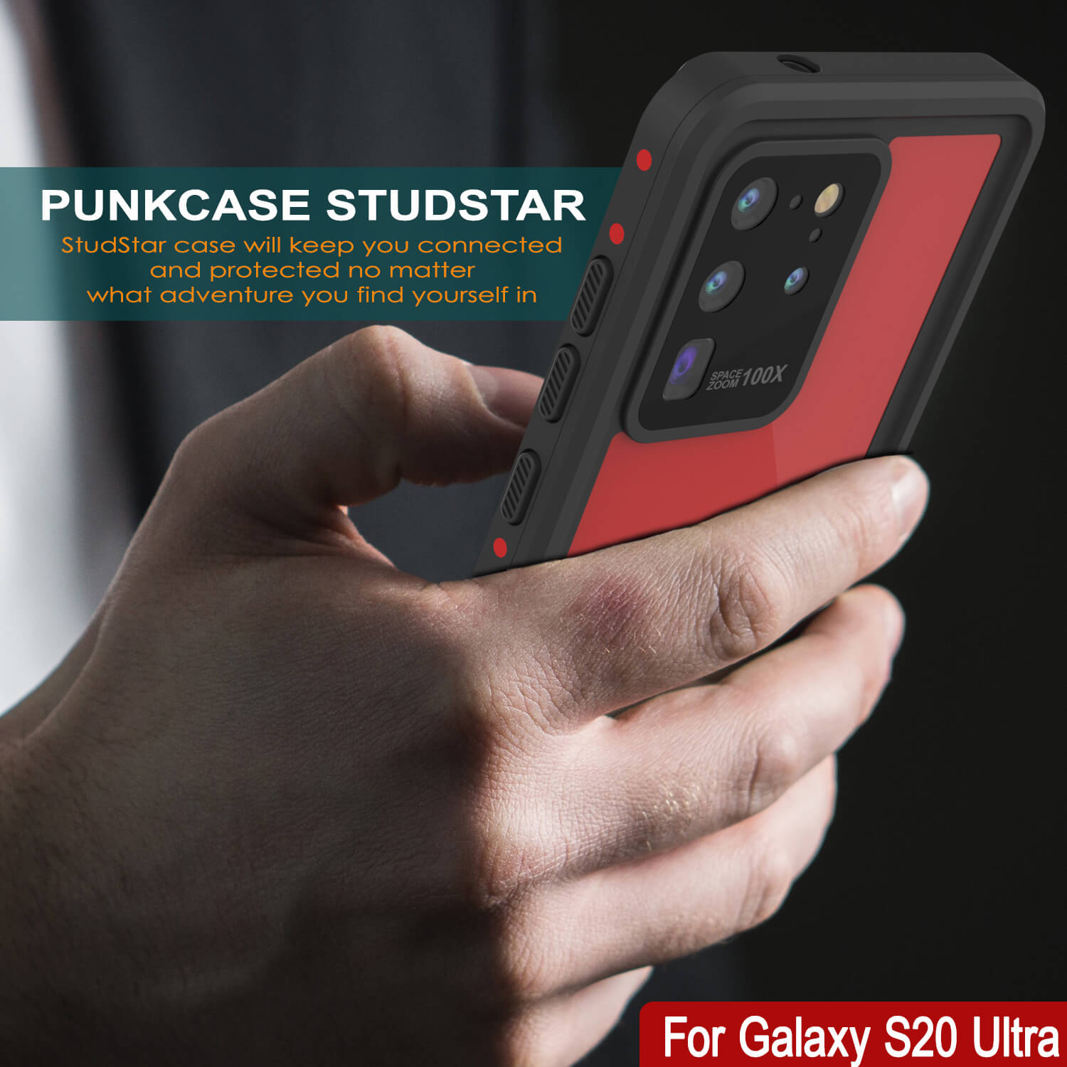 Capa à prova d'água Galaxy S20 Ultra PunkCase StudStar Vermelha Fina 6.6ft Subaquática IP68 à Prova de Choque/Neve