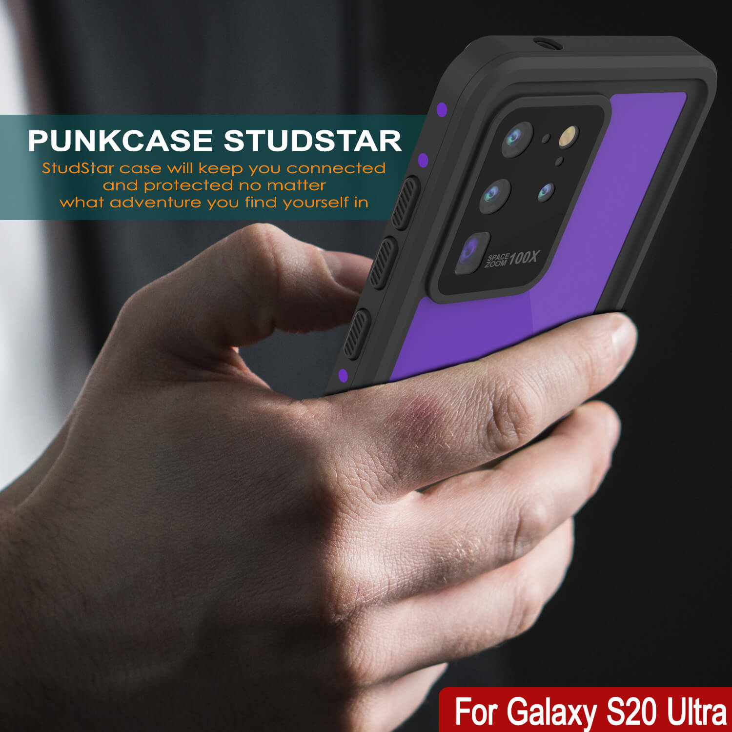 Capa à Prova d'Água Galaxy S20 Ultra PunkCase StudStar Roxo Fino 6,6ft à Prova de Água IP68 à Prova de Choque/Neve.