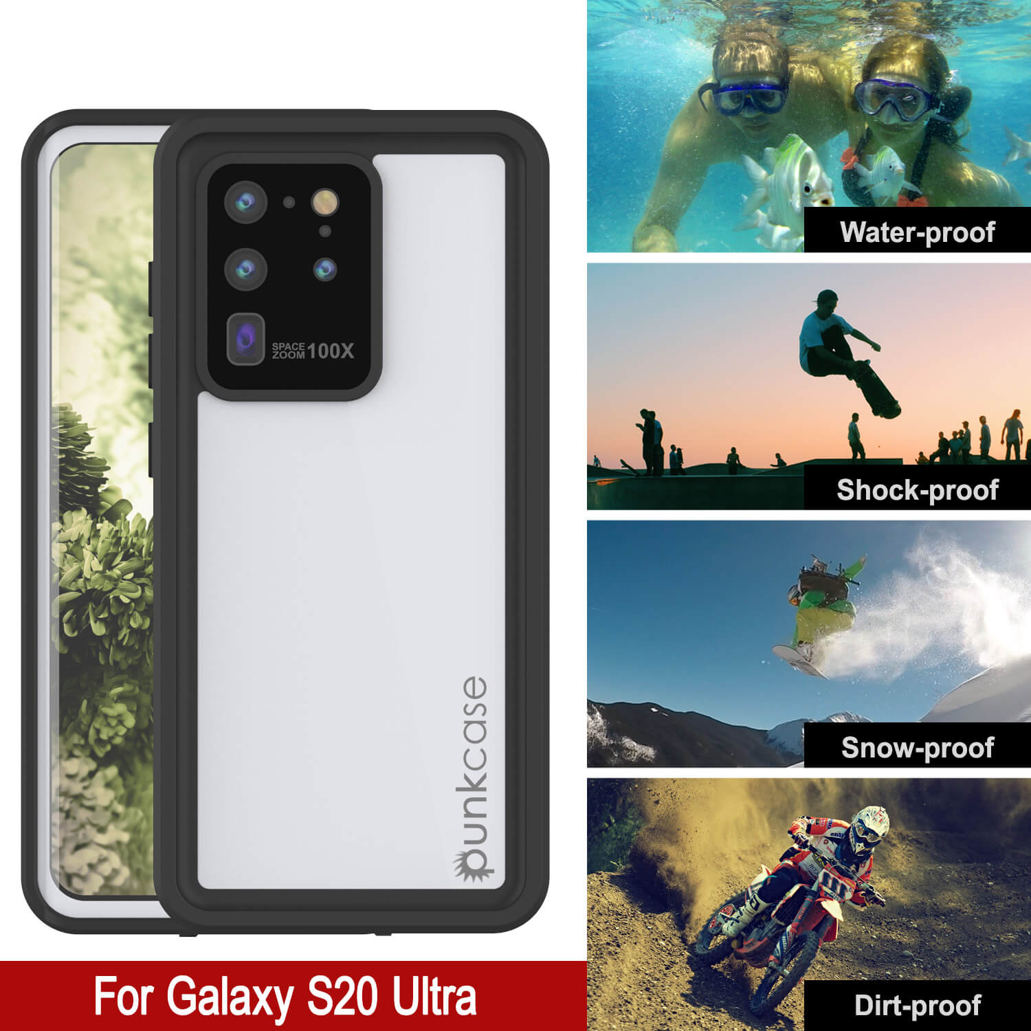 Capa Impermeável para Galaxy S20 Ultra, Punkcase StudStar Branca Fina 6.6ft à Prova d'Água IP68 à Prova de Choque/Neve