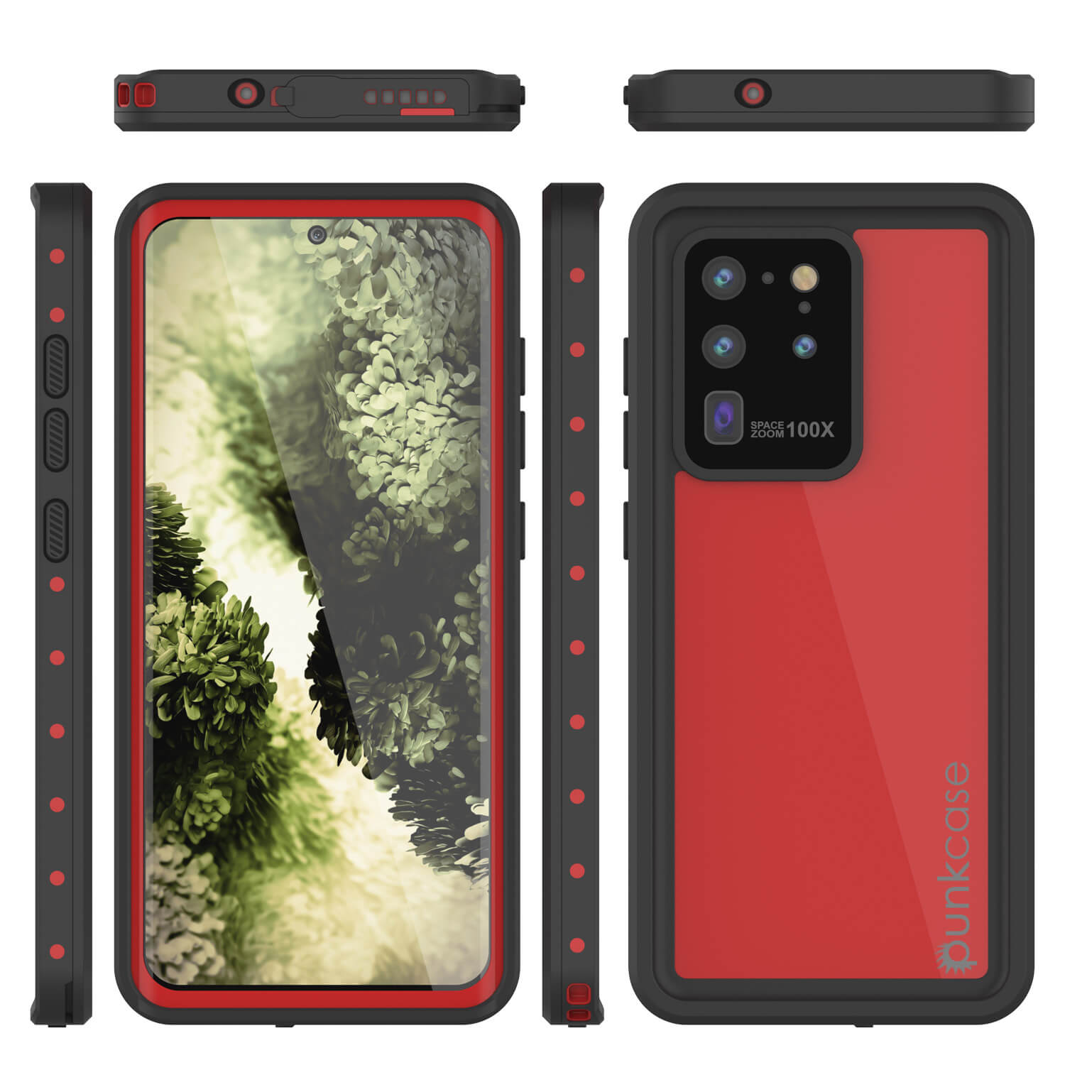 Capa à prova d'água Galaxy S20 Ultra PunkCase StudStar Vermelha Fina 6.6ft Subaquática IP68 à Prova de Choque/Neve