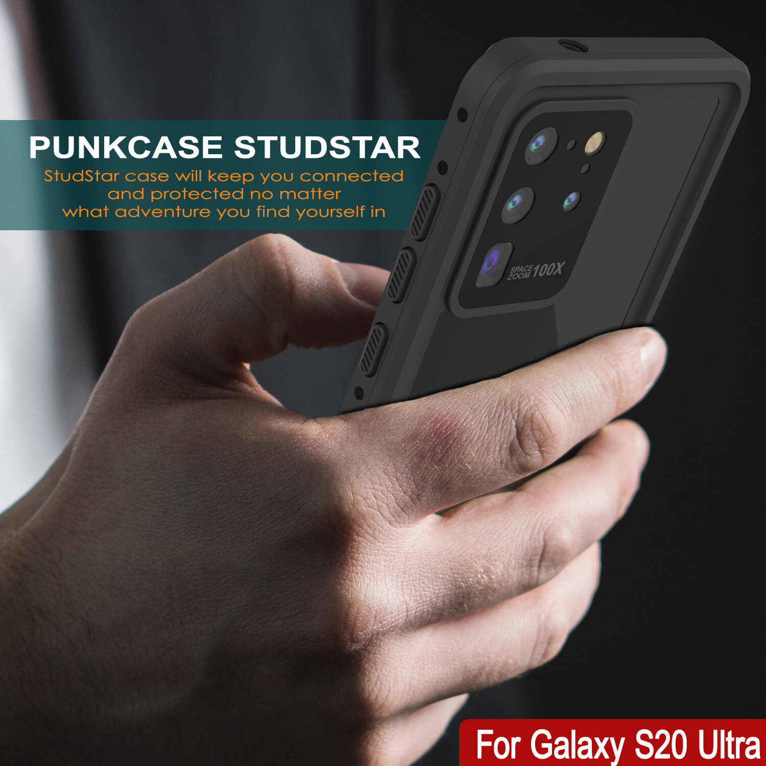 Capa à prova d'água Galaxy S20 Ultra PunkCase StudStar Preta Fina 6.6ft à prova de choque/neve subaquática IP68