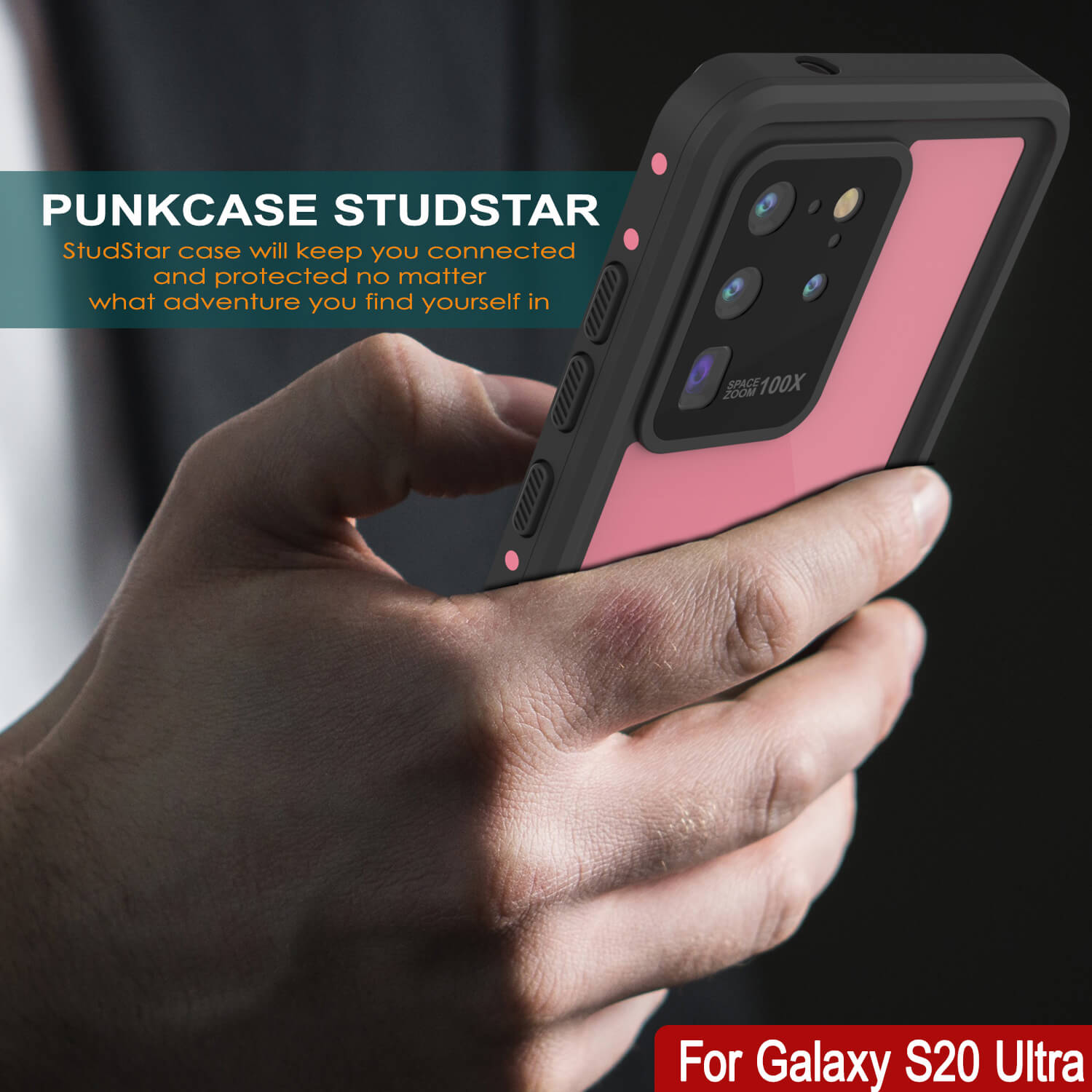 Capa À Prova De Água Galaxy S20 Ultra PunkCase StudStar Cor-de-rosa Fina 6,6 pés À Prova De Água IP68 À Prova De Choque/Neve