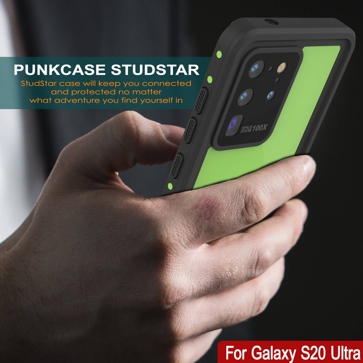 Capa à prova d'água Galaxy S20 Ultra PunkCase StudStar Verde Claro Fino 6.6ft Subaquática IP68 à prova de choque