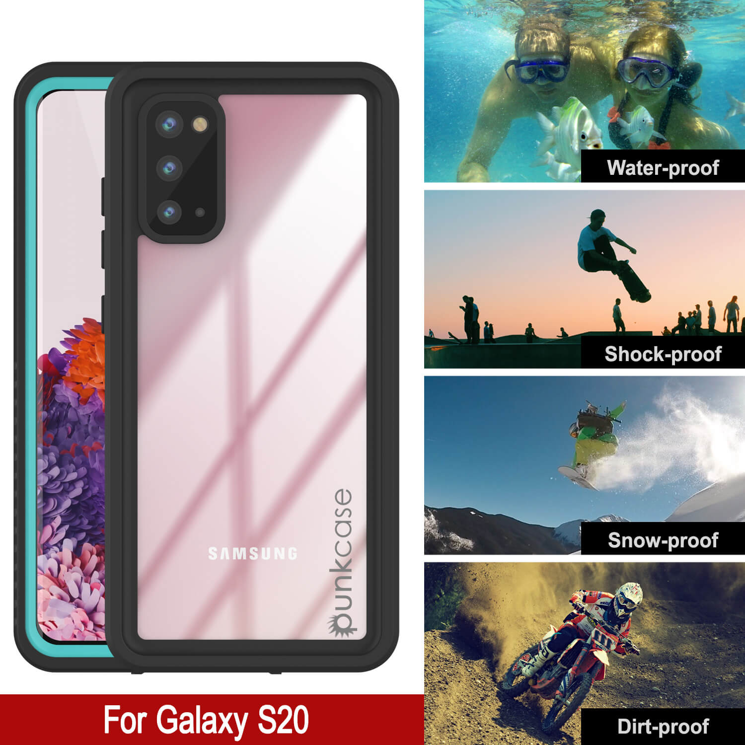 Galaxy S20 Water/Shock/Snowproof [Extreme Series]  Screen Protector Case [Teal] (Color in image: White)