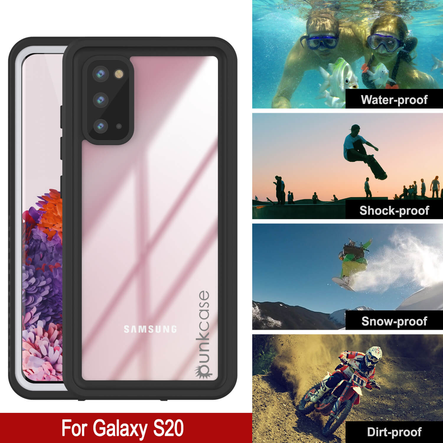 Galaxy S20 Water/Shock/Snow/dirt proof [Extreme Series] Punkcase Slim Case [White] (Color in image: Teal)