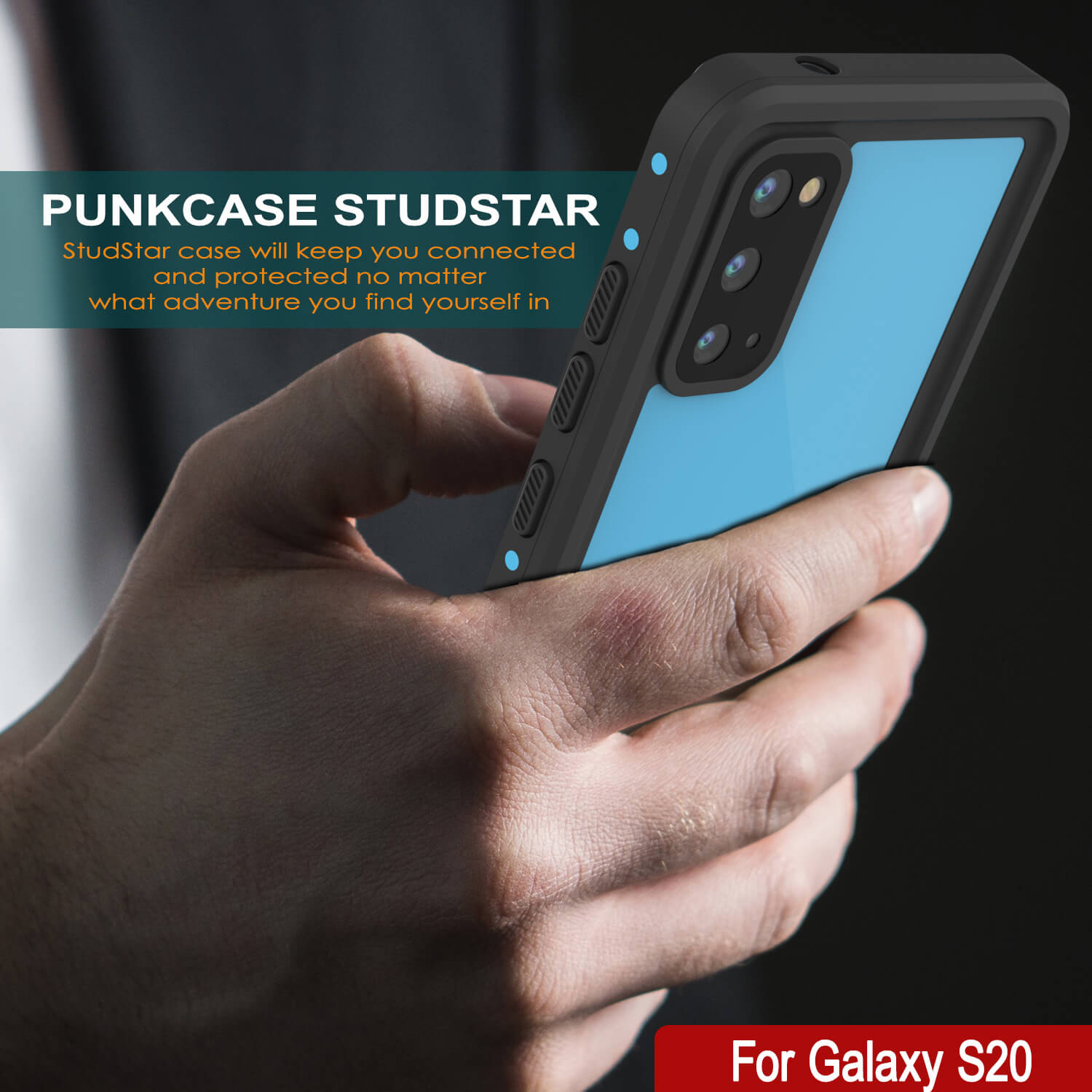 Capa à Prova d'Água PunkCase StudStar para Galaxy S20 Azul Claro Fina 6,6ft Subaquática IP68 Protetora contra Choques