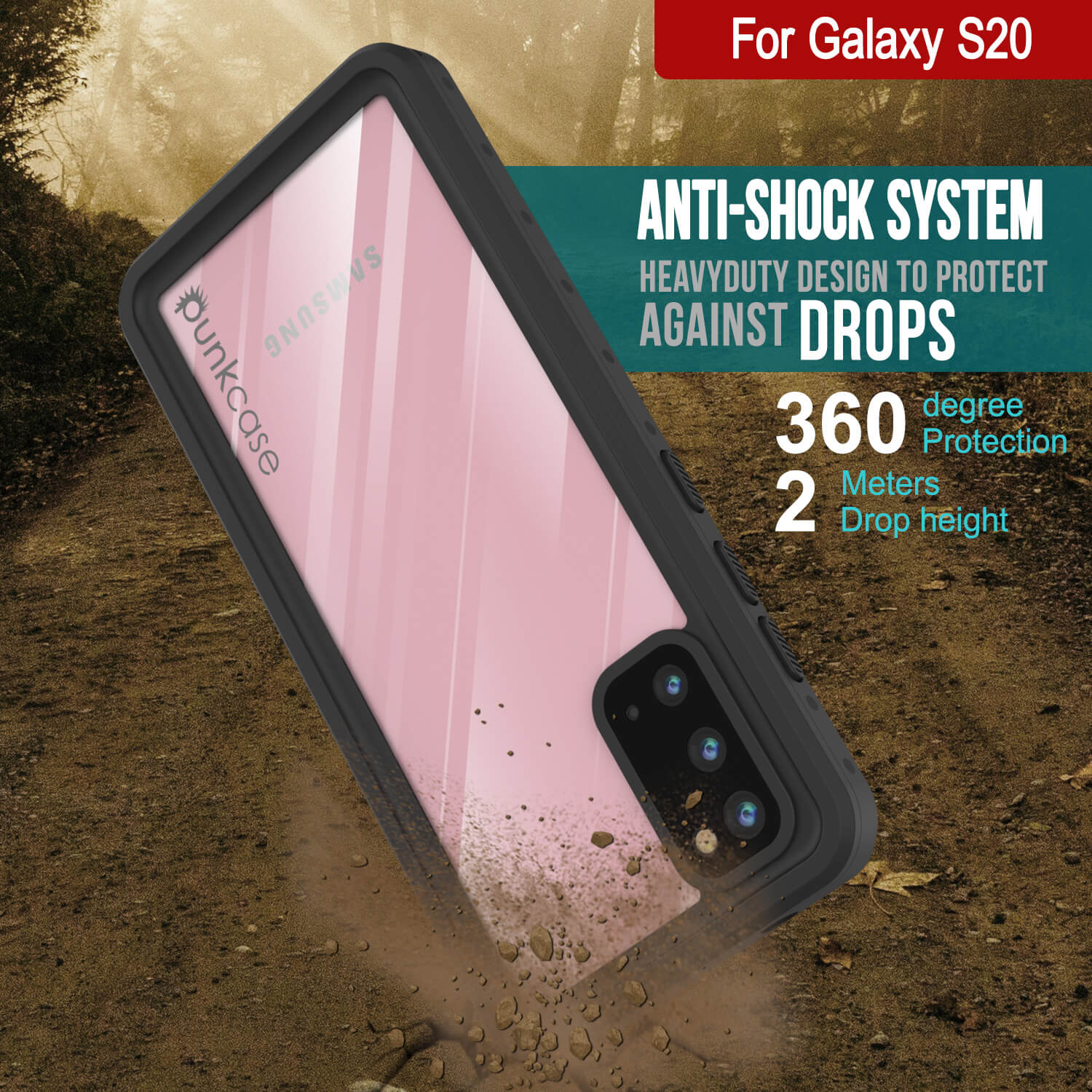 Capa à prova d'água Galaxy S20 PunkCase StudStar Transparente Fina de 6.6 pés IP68 à prova de choque/neve subaquática