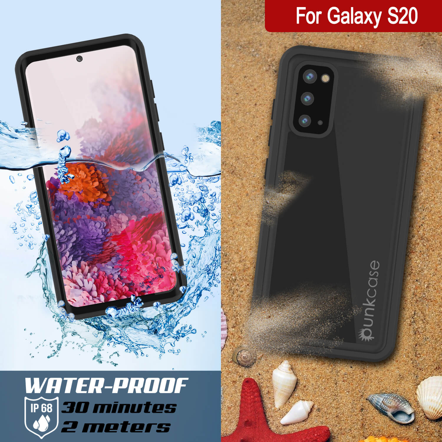 Capa à prova d'água Galaxy S20 PunkCase StudStar Vermelha Fina 6,6 pés Subaquática IP68 à Prova de Choque/Neve