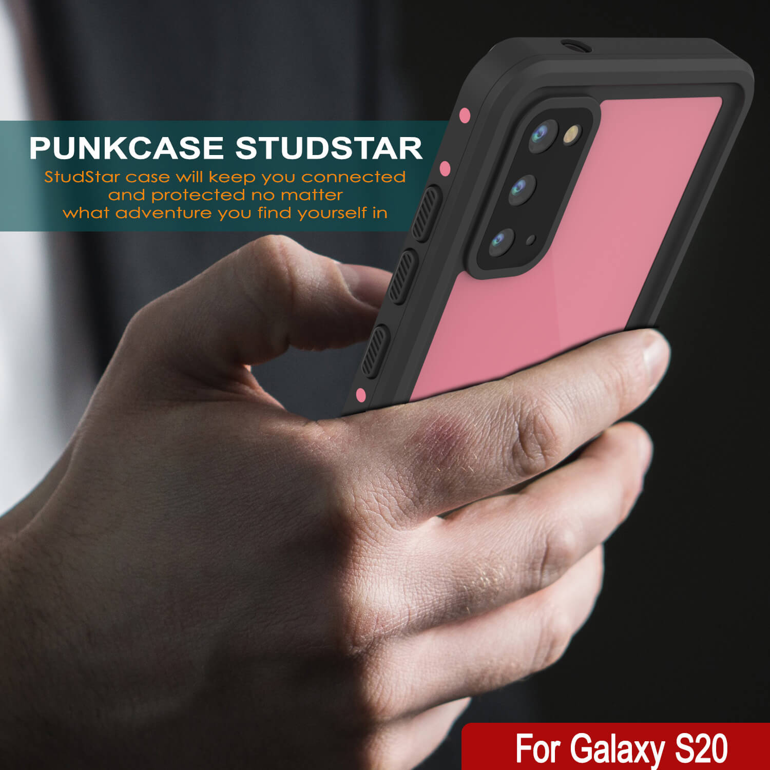 Capa à prova d'água para Galaxy S20 PunkCase StudStar Pink Fina 6.6ft Subaquática IP68 Shock/Prova de Neve