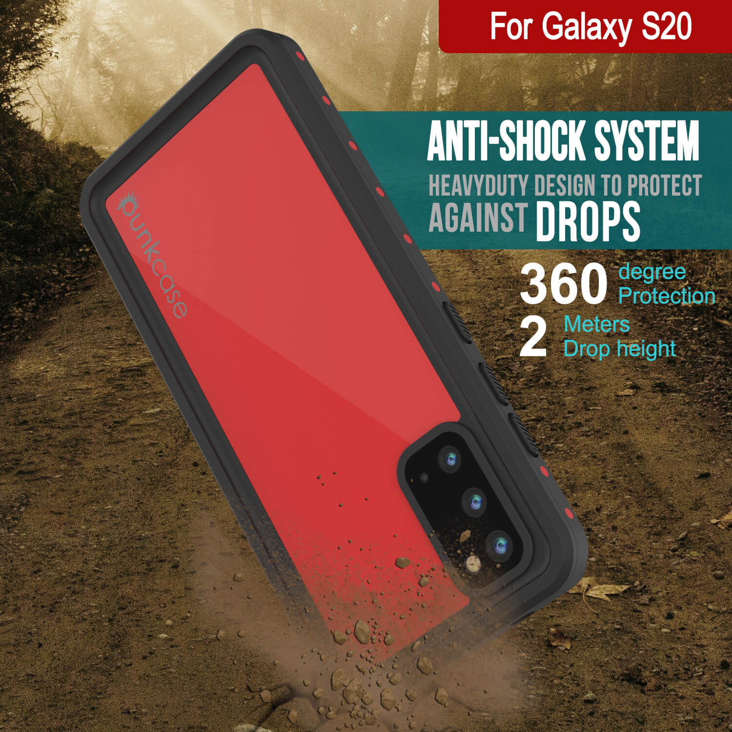Capa à prova d'água Galaxy S20 PunkCase StudStar Vermelha Fina 6,6 pés Subaquática IP68 à Prova de Choque/Neve
