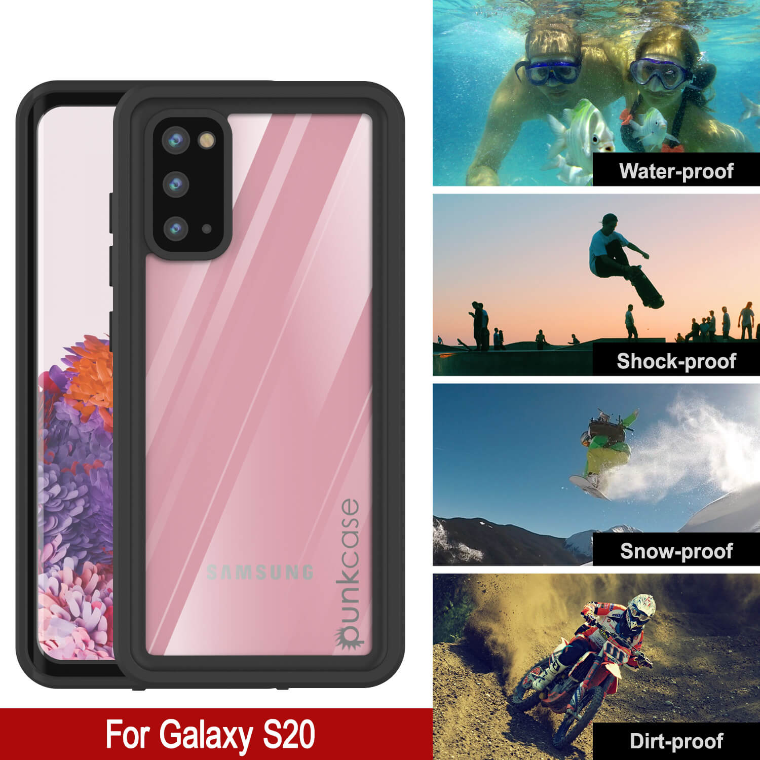 Capa à prova d'água Galaxy S20 PunkCase StudStar Transparente Fina de 6.6 pés IP68 à prova de choque/neve subaquática