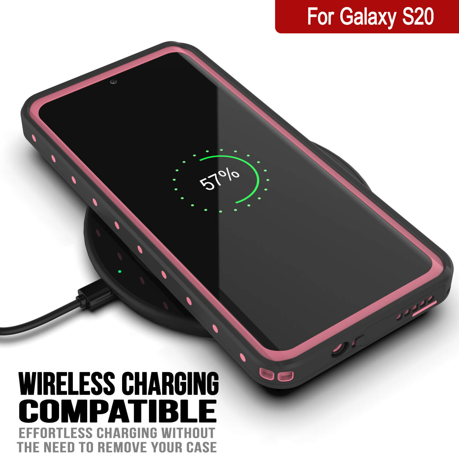 Capa à prova d'água para Galaxy S20 PunkCase StudStar Pink Fina 6.6ft Subaquática IP68 Shock/Prova de Neve