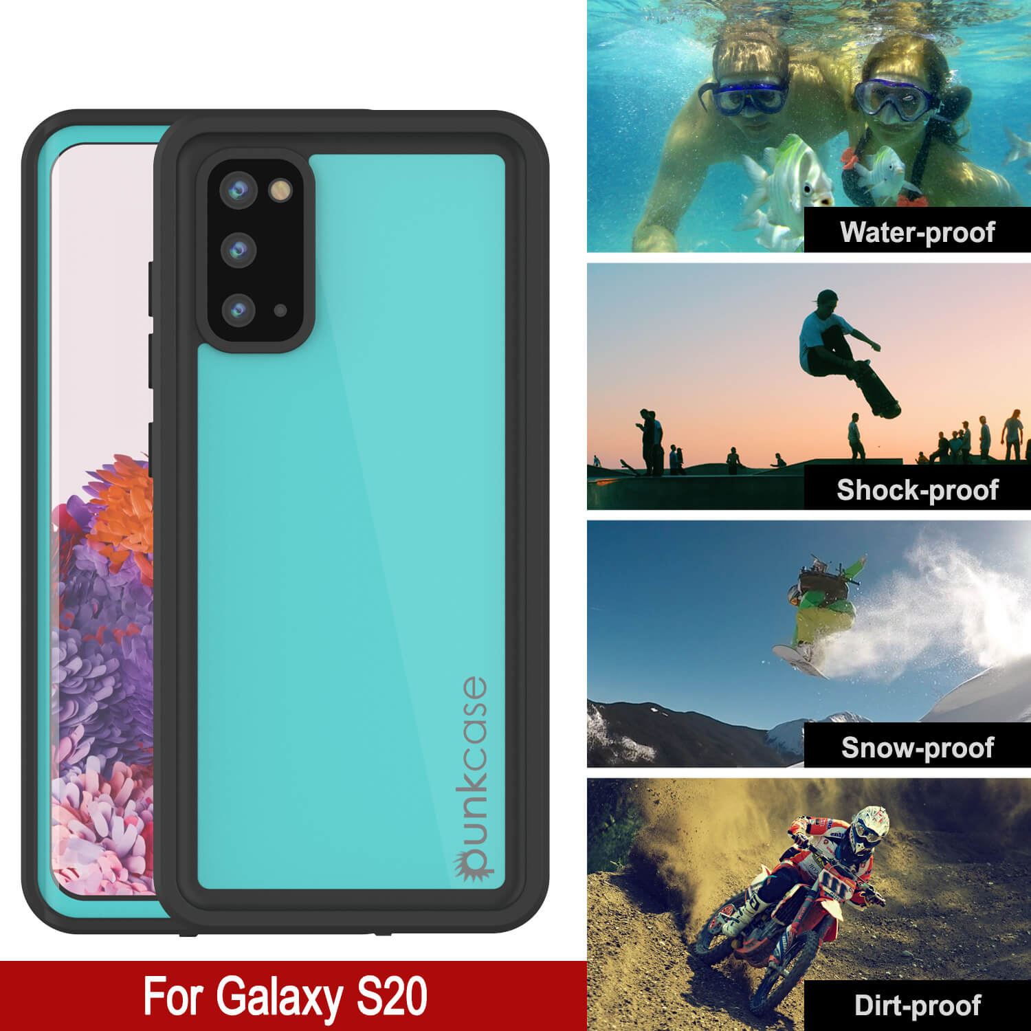 Capa à Prova d'Água Galaxy S20 PunkCase StudStar Teal Fina 6.6ft Subaquática IP68 à Prova de Choque/Neve