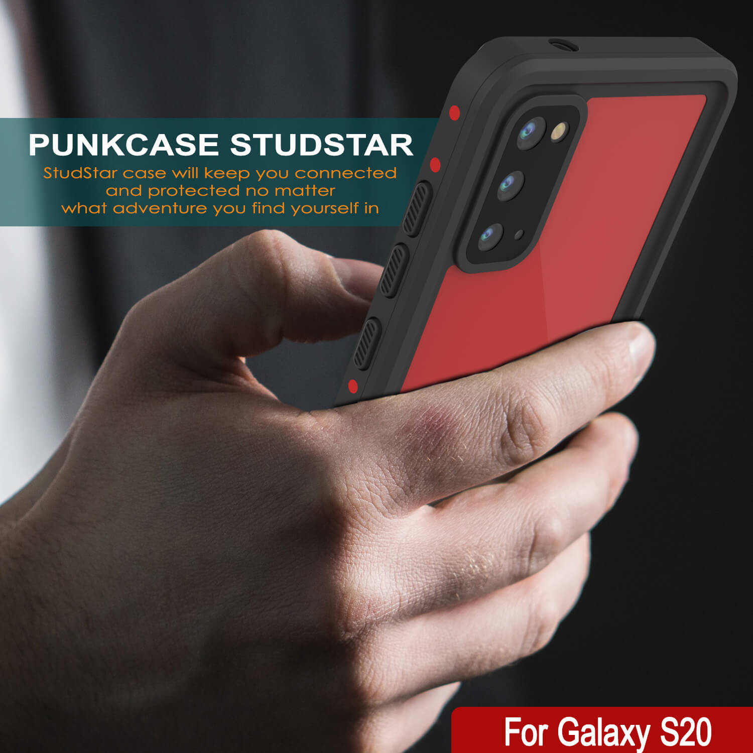 Capa à prova d'água Galaxy S20 PunkCase StudStar Vermelha Fina 6,6 pés Subaquática IP68 à Prova de Choque/Neve
