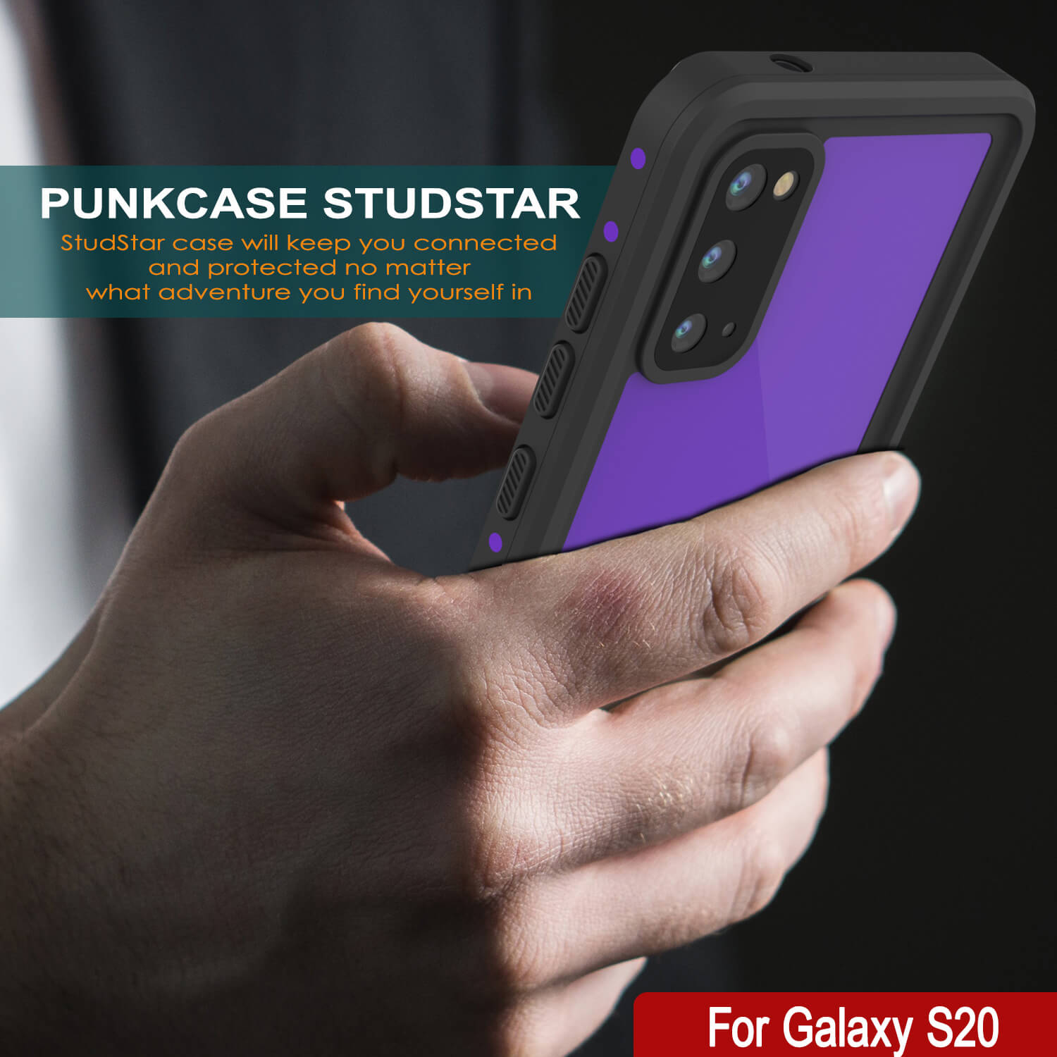 Capa à prova d'água Galaxy S20 PunkCase StudStar Purple Thin 6.6ft Subaquático IP68 Resistente a Choques/Neve