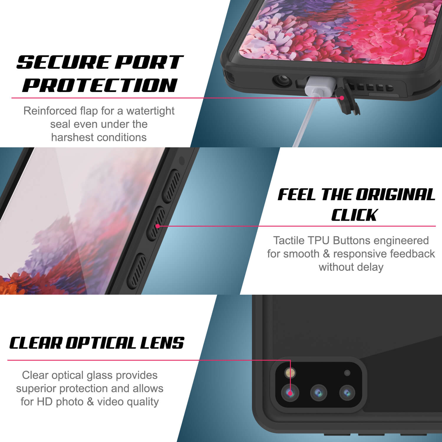 Capa à prova d'água Galaxy S20 PunkCase StudStar Vermelha Fina 6,6 pés Subaquática IP68 à Prova de Choque/Neve