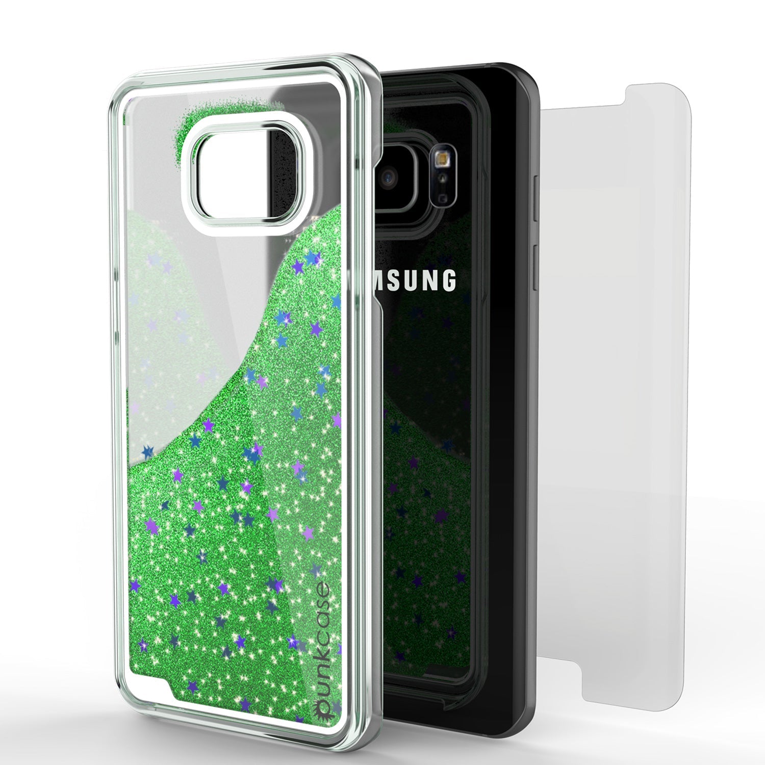 Capa para S7 Edge, série verde LIQUID PunkCase, capa protetora de camada dupla com glitter flutuante