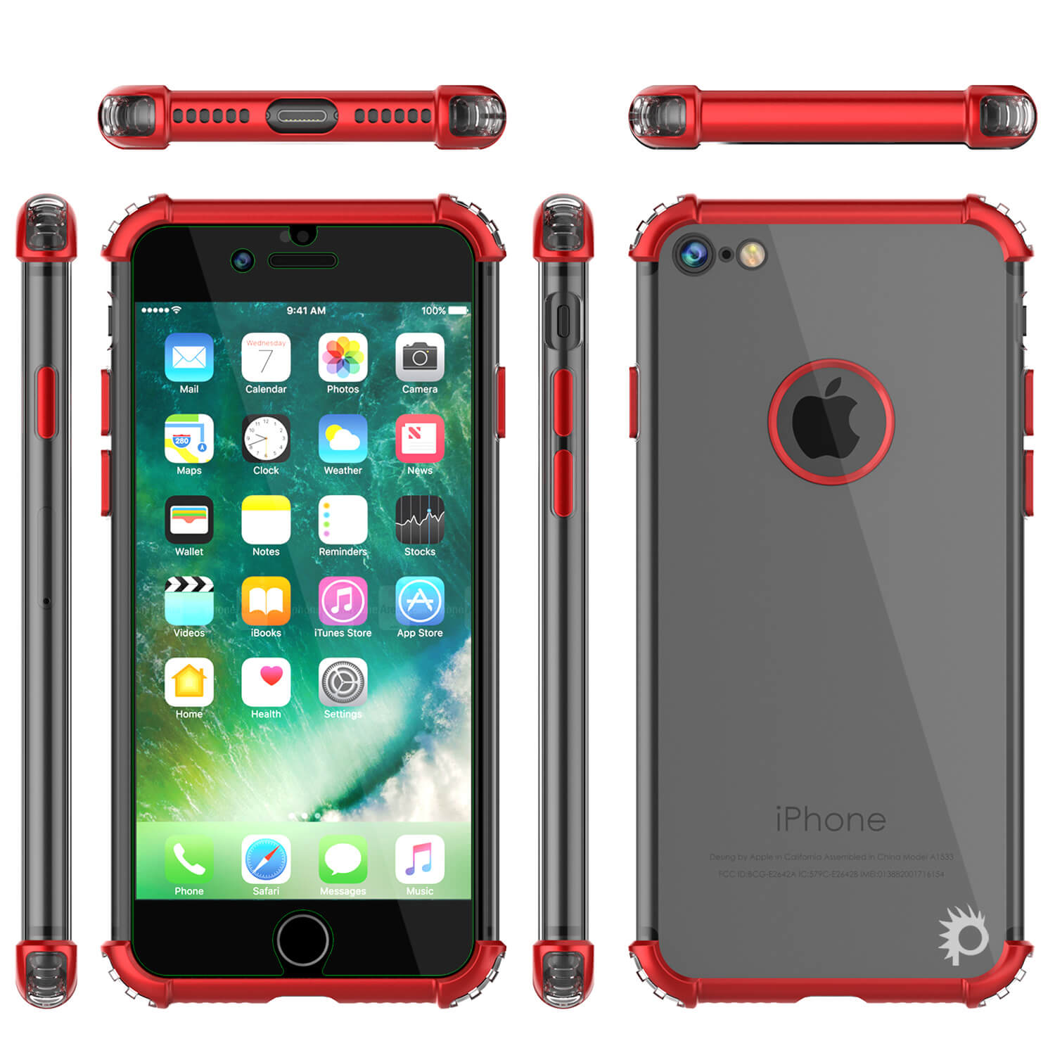 iPhone 7 Case, Punkcase [BLAZE SERIES] Protective Cover W/ PunkShield Screen Protector [Shockproof] [Slim Fit] for Apple iPhone [Red] (Color in image: Black)