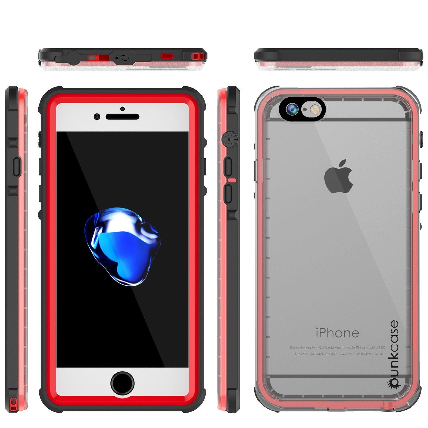 Capa à prova de água para Apple iPhone 7, PUNKcase CRYSTAL Vermelho com Protetor de Tela Integrado | Garantia